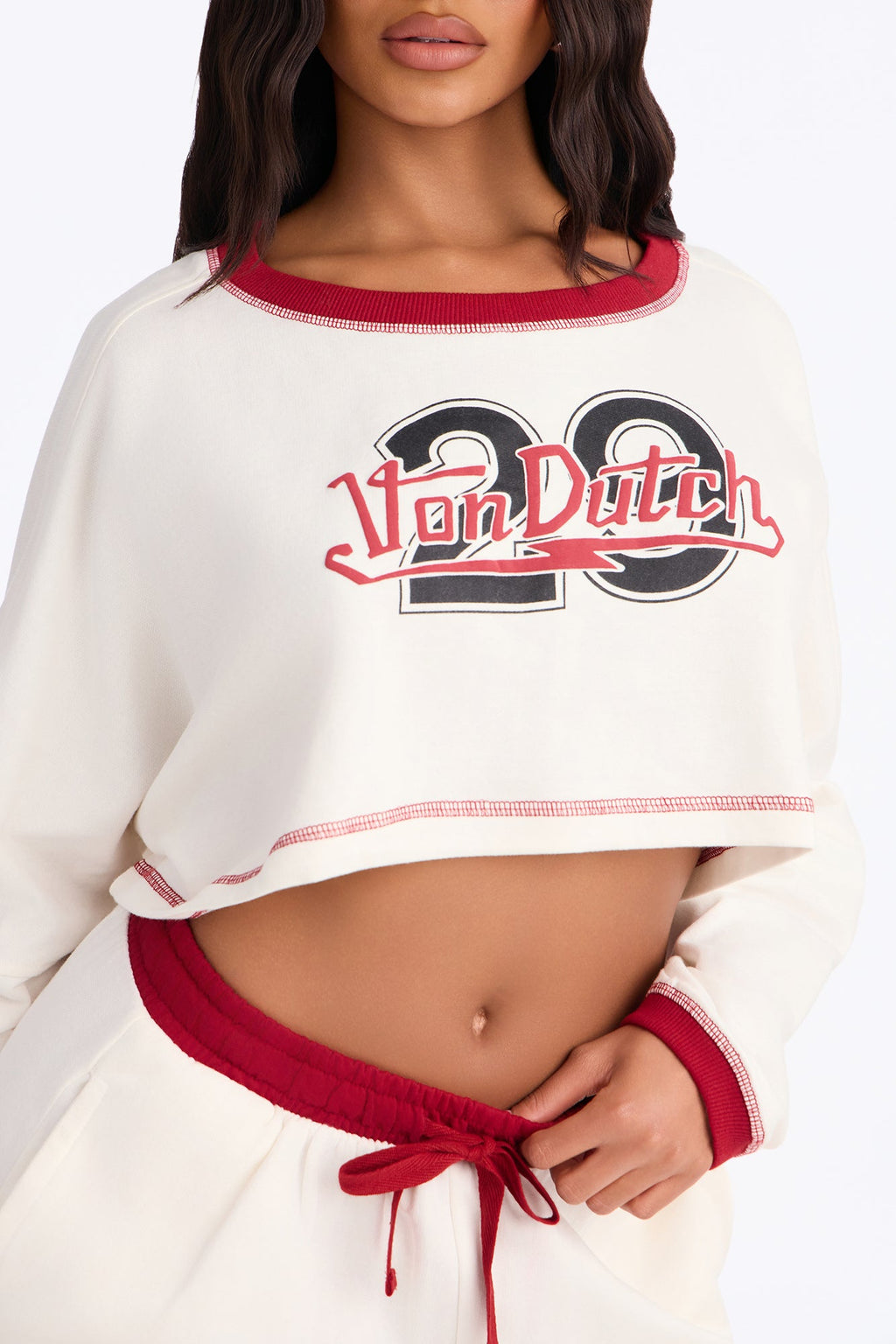 Von Dutch 29 Contrast Stitching Cotton PJ Short Set - Cream/combo