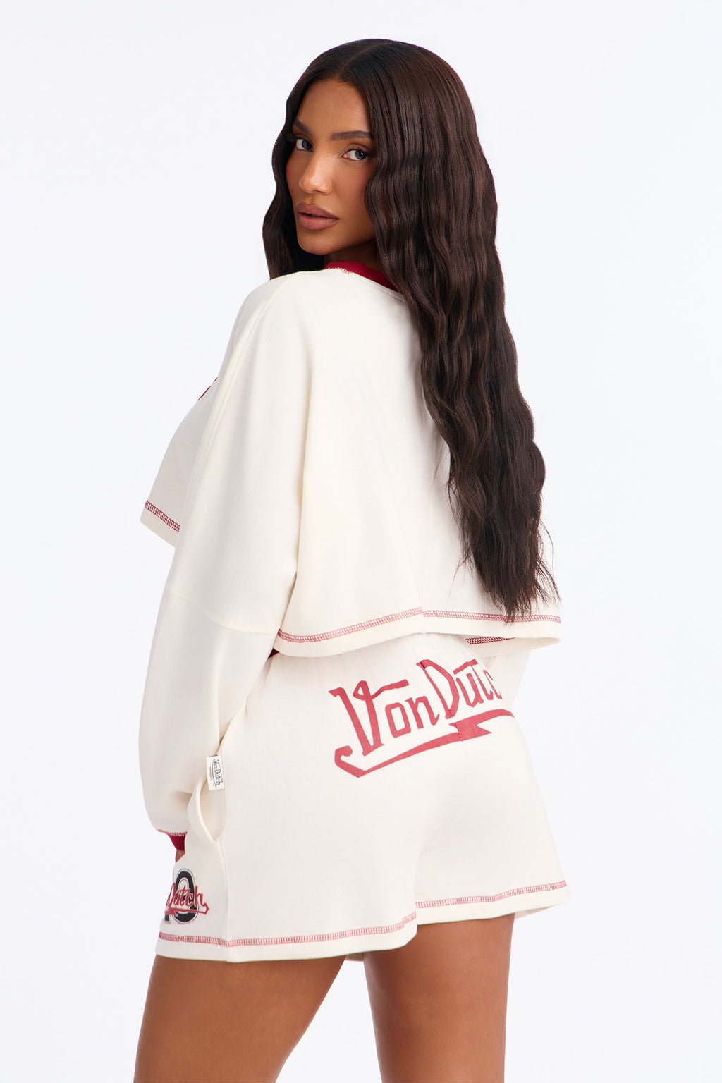 Von Dutch 29 Contrast Stitching Cotton PJ Short Set - Cream/combo