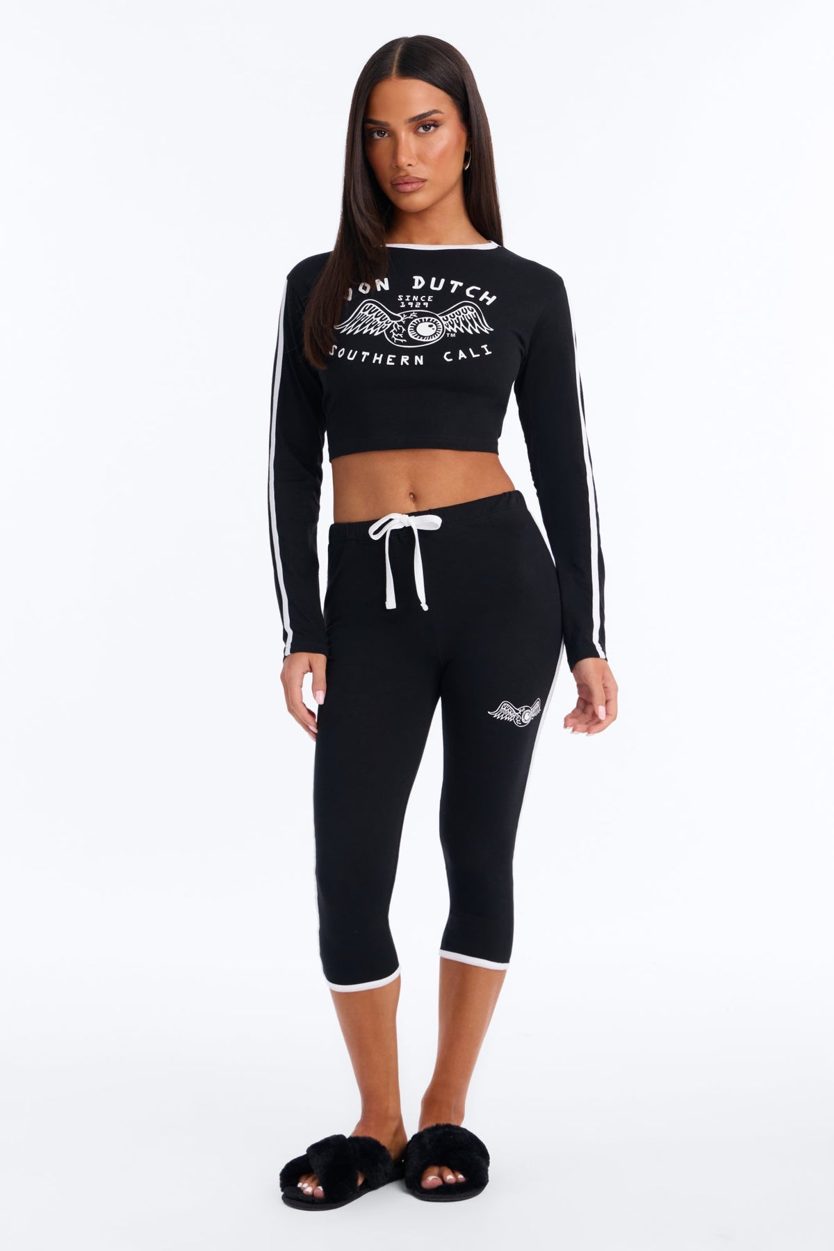 Von Dutch Southern Cali Flying Eye Contrast PJ Capri Pant Set - Black/White