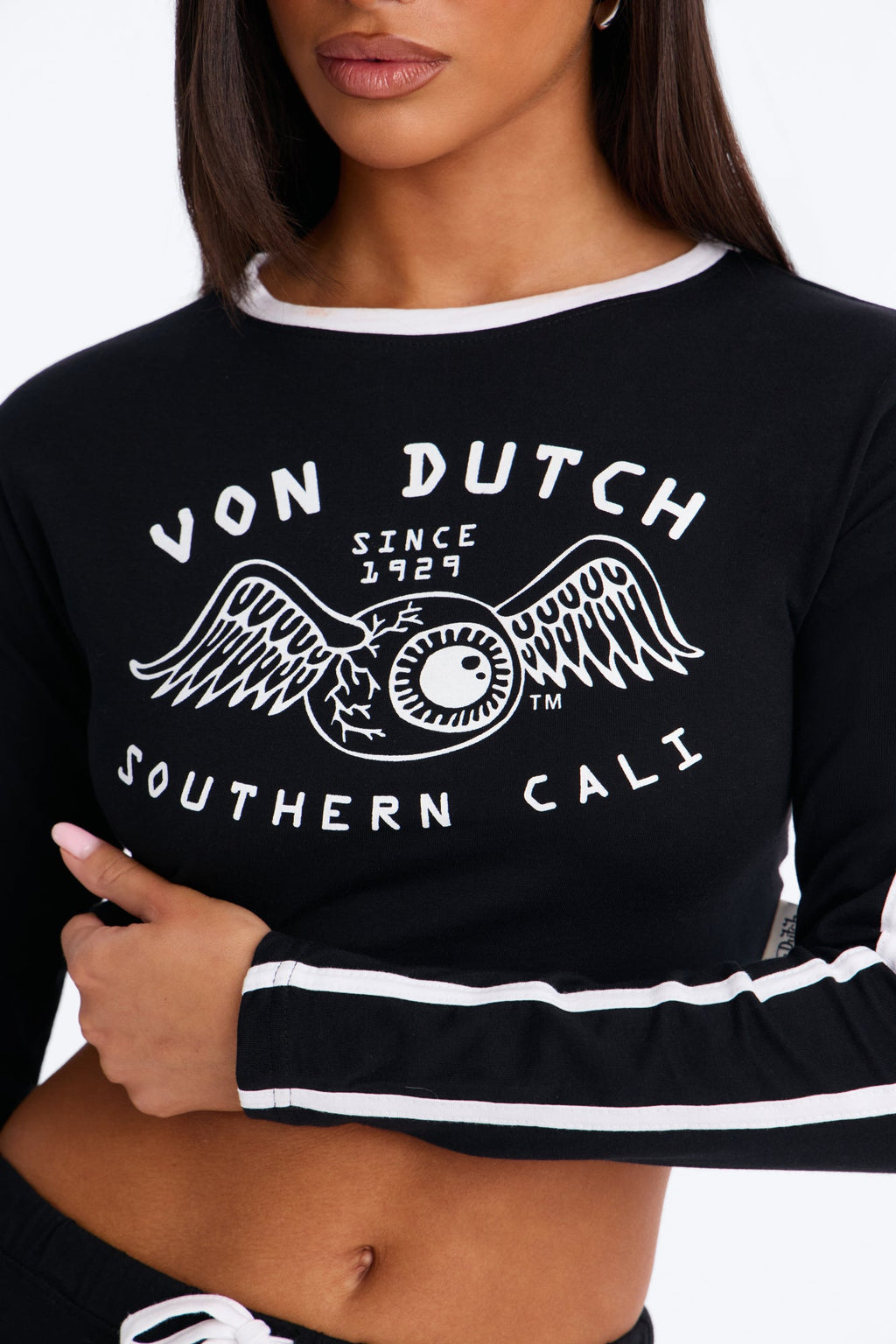 Von Dutch Southern Cali Flying Eye Contrast PJ Capri Pant Set - Black/White