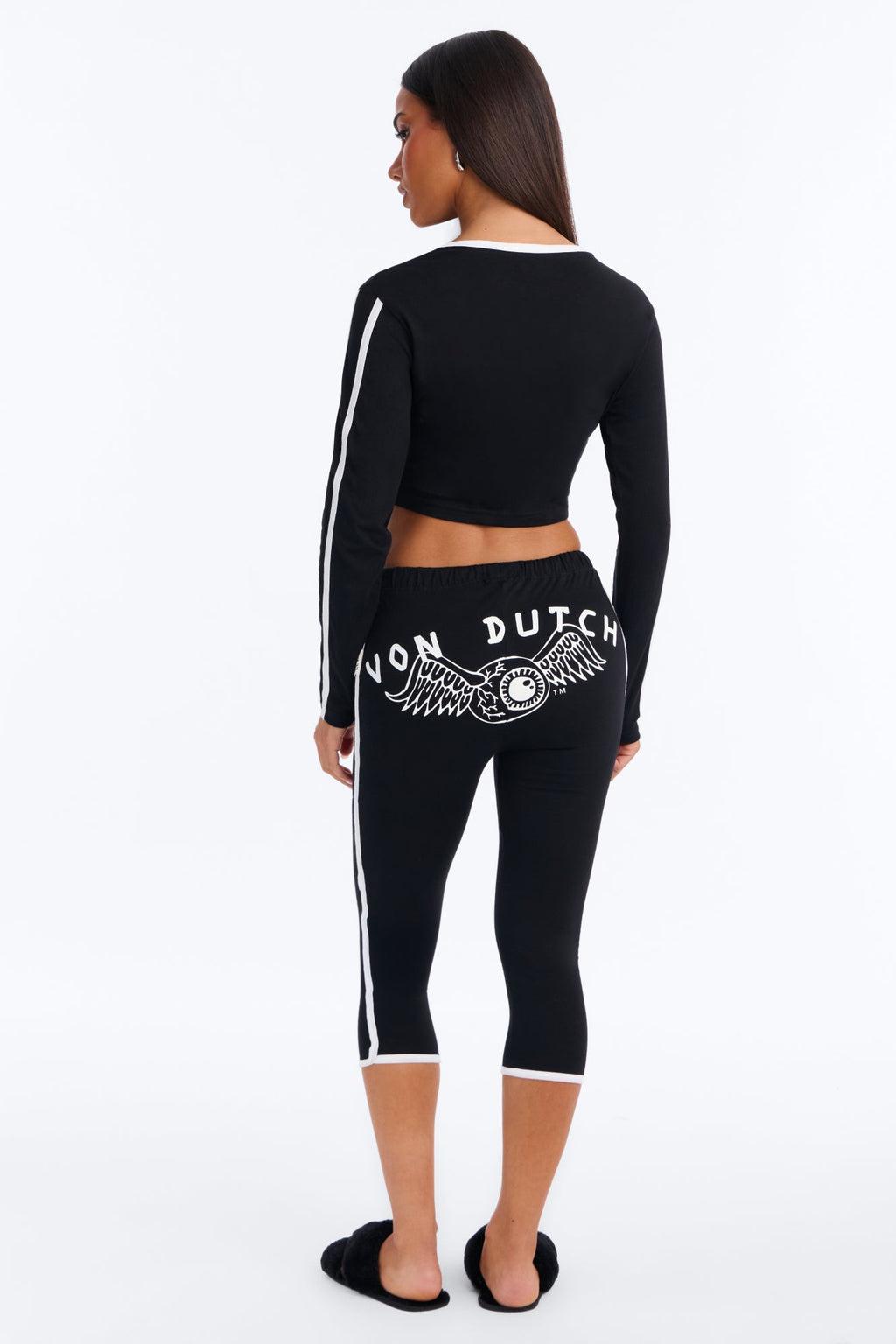 Von Dutch Southern Cali Flying Eye Contrast PJ Capri Pant Set - Black/White