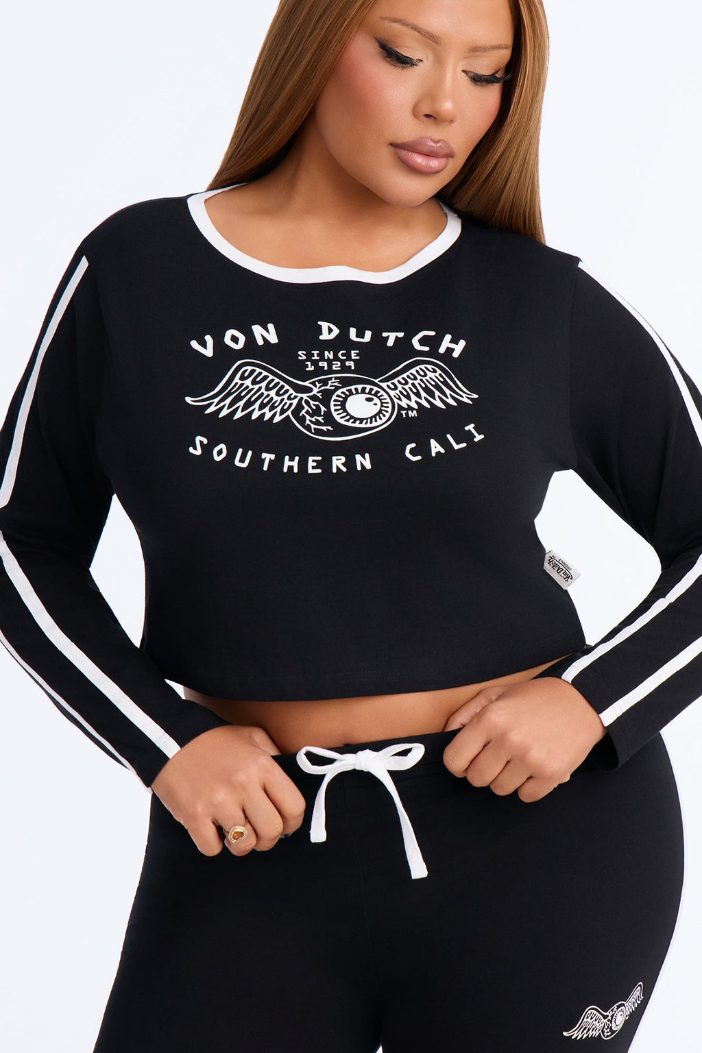 Von Dutch Southern Cali Flying Eye Contrast PJ Capri Pant Set - Black/White