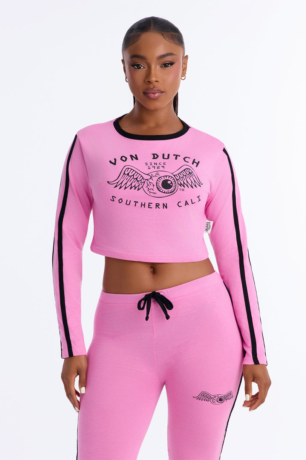 Von Dutch Southern Cali Flying Eye Contrast PJ Capri Pant Set - Pink/combo