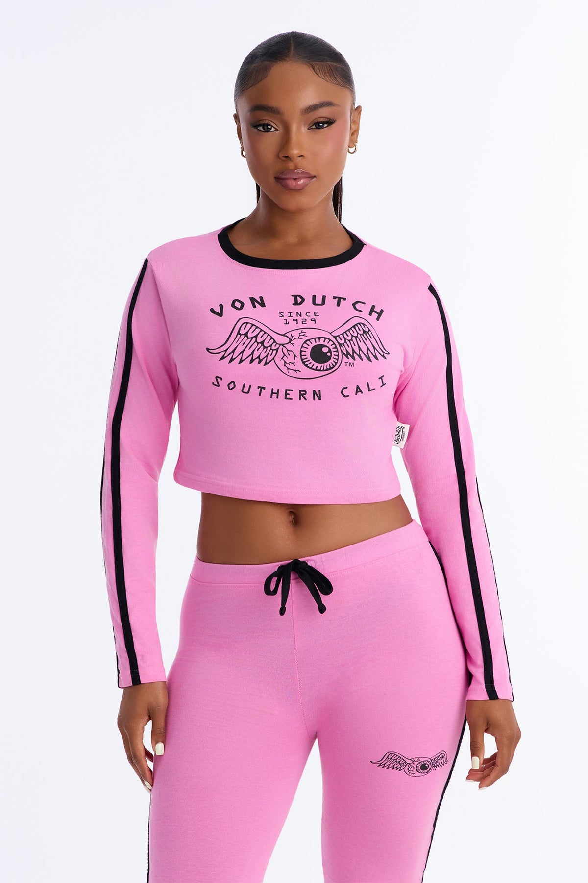 Von Dutch Southern Cali Flying Eye Contrast PJ Capri Pant Set - Pink/combo