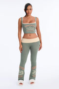 Von Dutch Originator Kustom Kulture Lace Flare PJ Pant Set - Olive/combo