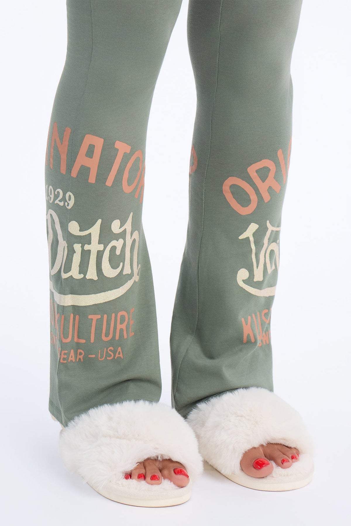 Von Dutch Originator Kustom Kulture Lace Flare PJ Pant Set - Olive/combo