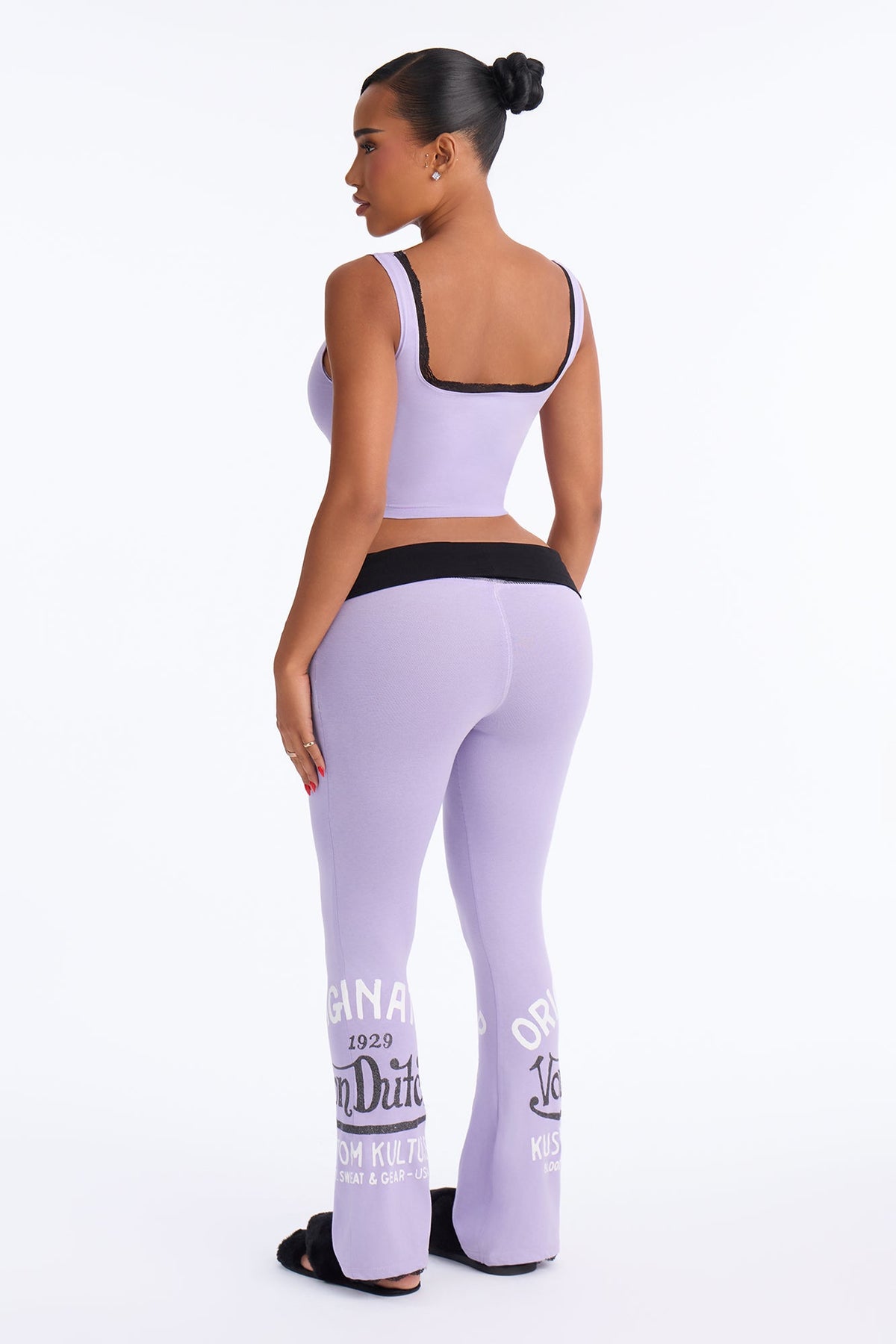 Von Dutch Originator Kustom Kulture Lace Flare PJ Pant Set - Purple/combo