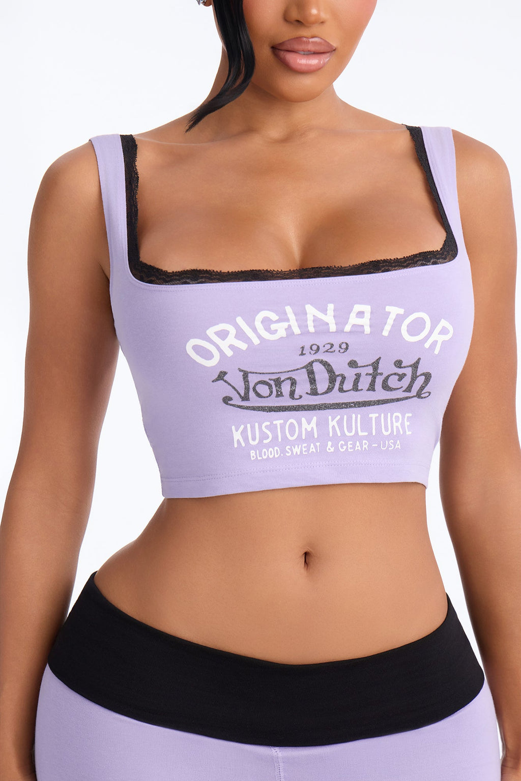 Von Dutch Originator Kustom Kulture Lace Flare PJ Pant Set - Purple/combo