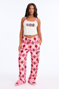 Von Dutch Pattern Contrast PJ Pant Set - Pink/combo