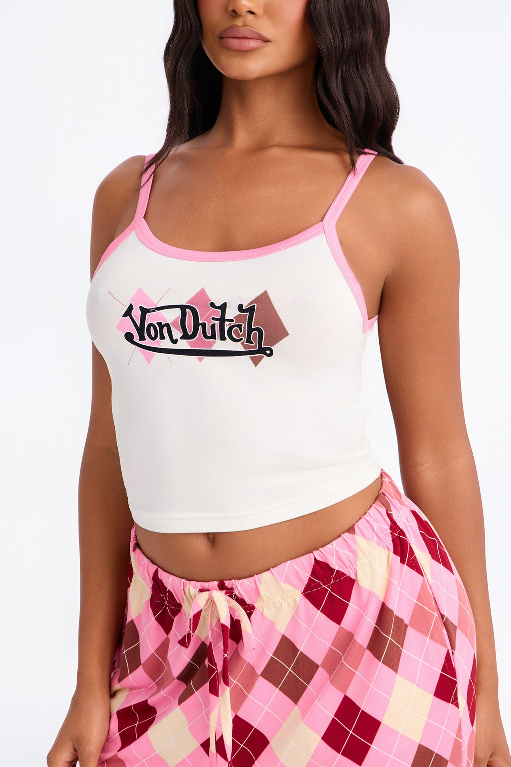 Von Dutch Pattern Contrast PJ Pant Set - Pink/combo