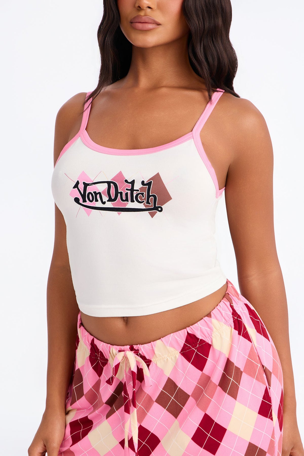 Von Dutch Pattern Contrast PJ Pant Set - Pink/combo