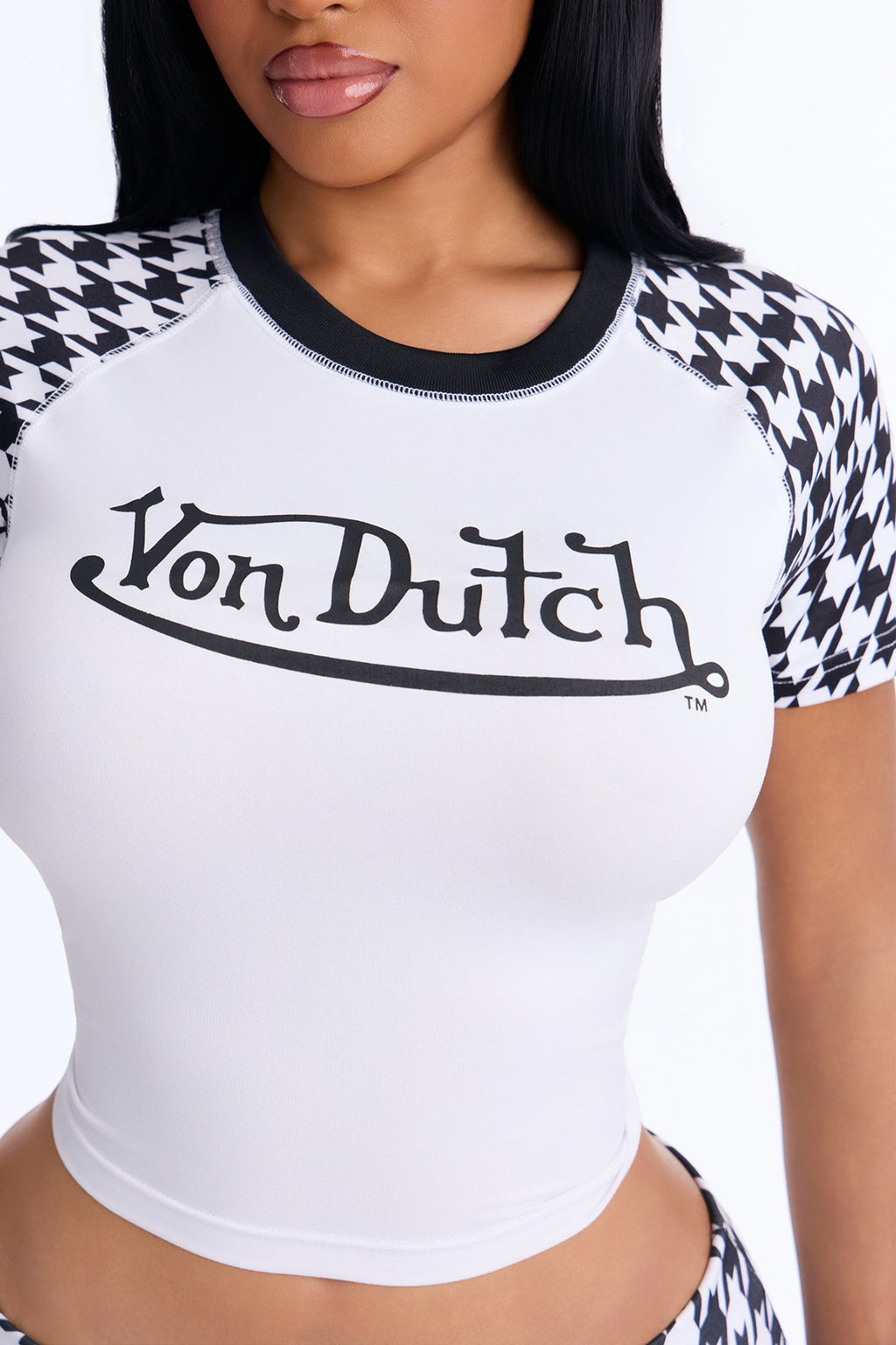 Von Dutch Baby Tee Foldover PJ Pant Set - White/Black