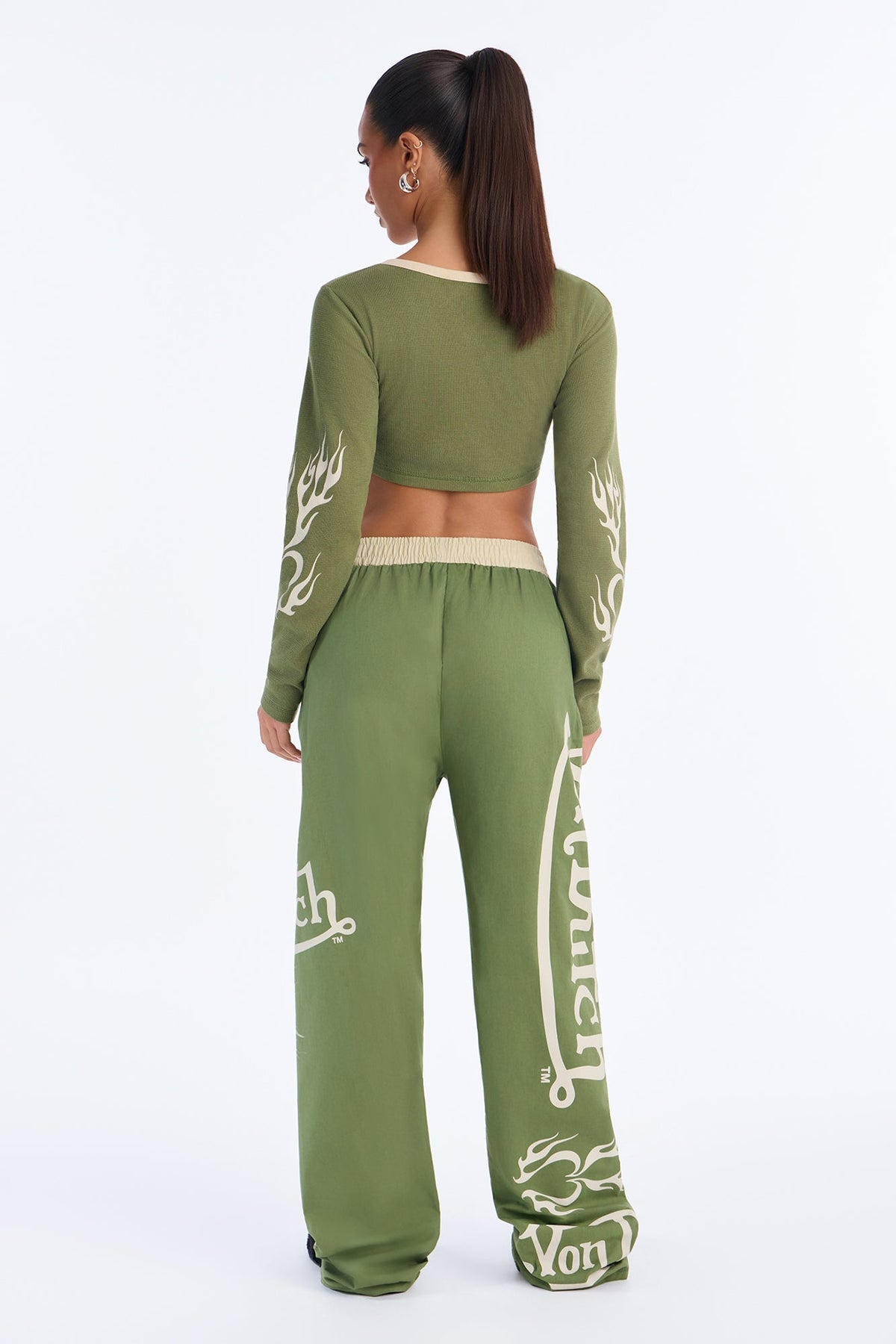 Von Dutch Flame Sleeve PJ Pant Set - Green/combo