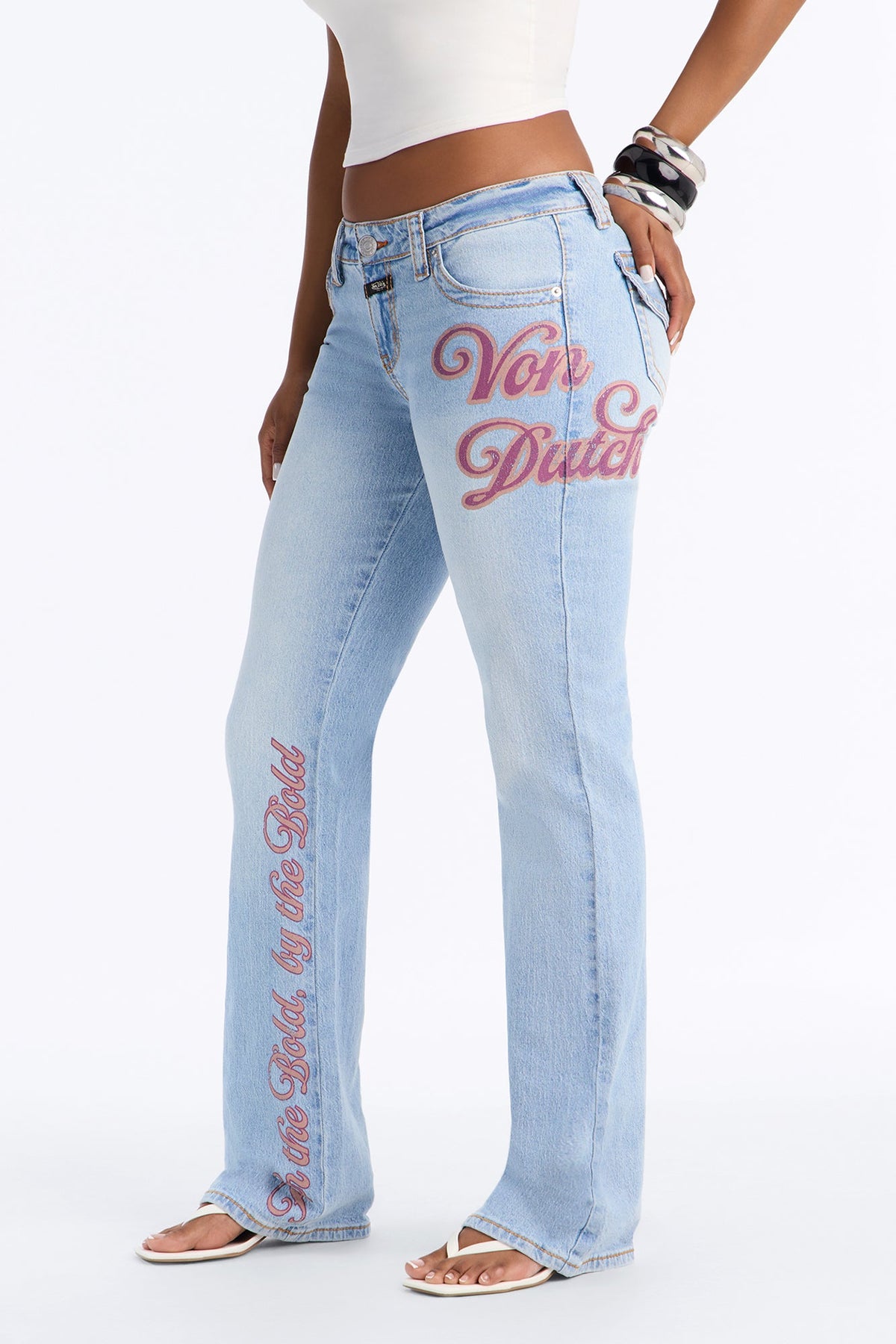 Von Dutch Low Rise Winged Bootcut Jeans - Light Wash