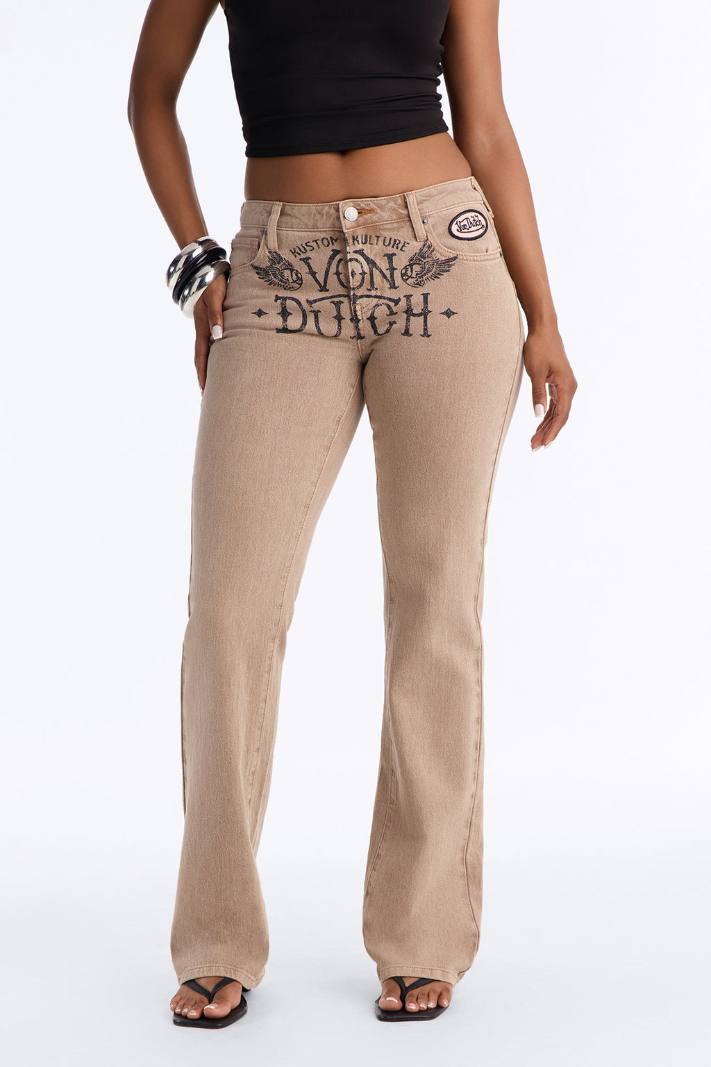 Von Dutch Originator Low Rise Bootcut Jeans - Brown
