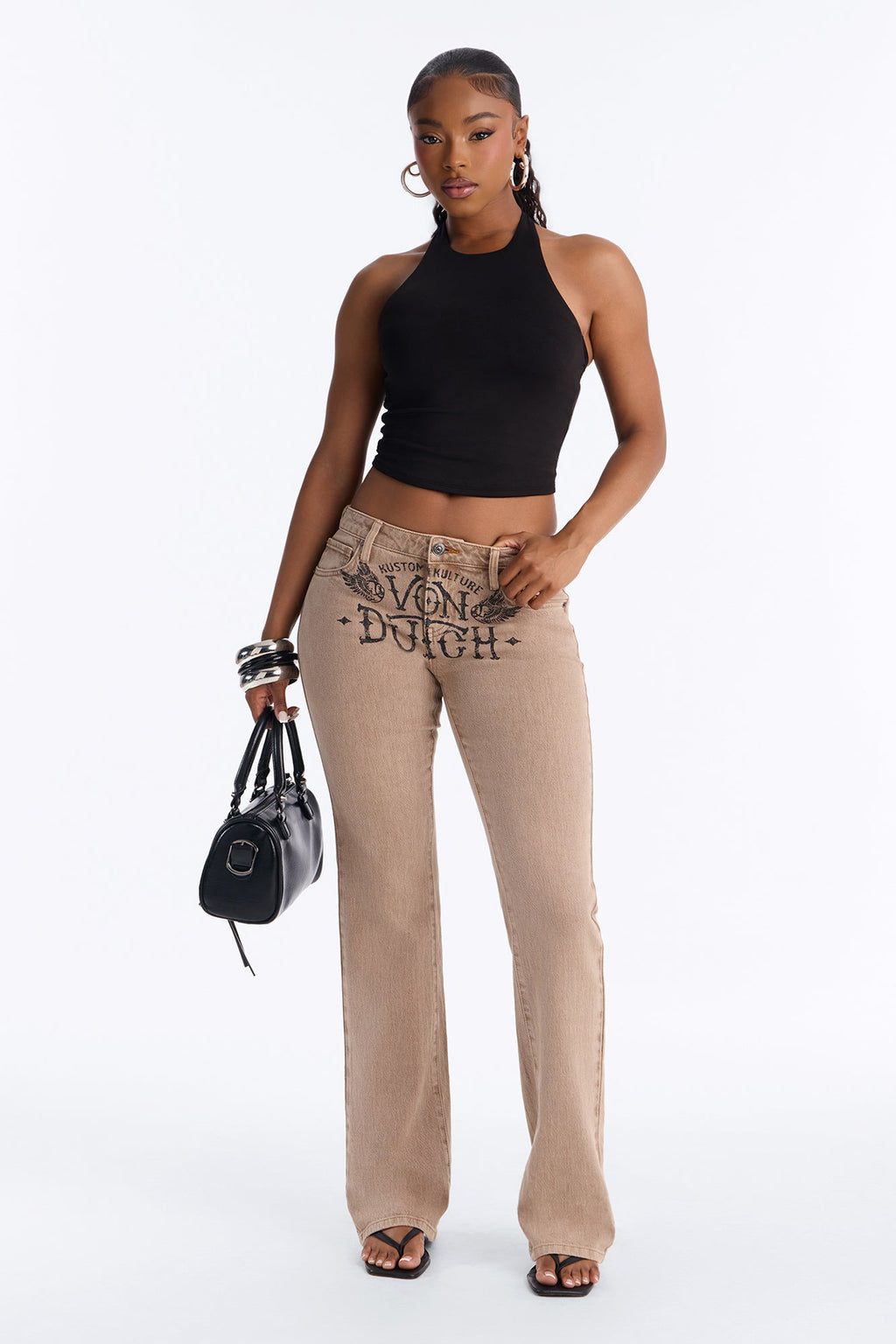 Von Dutch Originator Low Rise Bootcut Jeans - Brown
