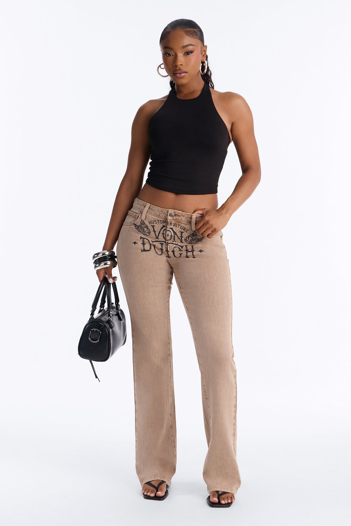 Von Dutch Originator Low Rise Bootcut Jeans - Brown