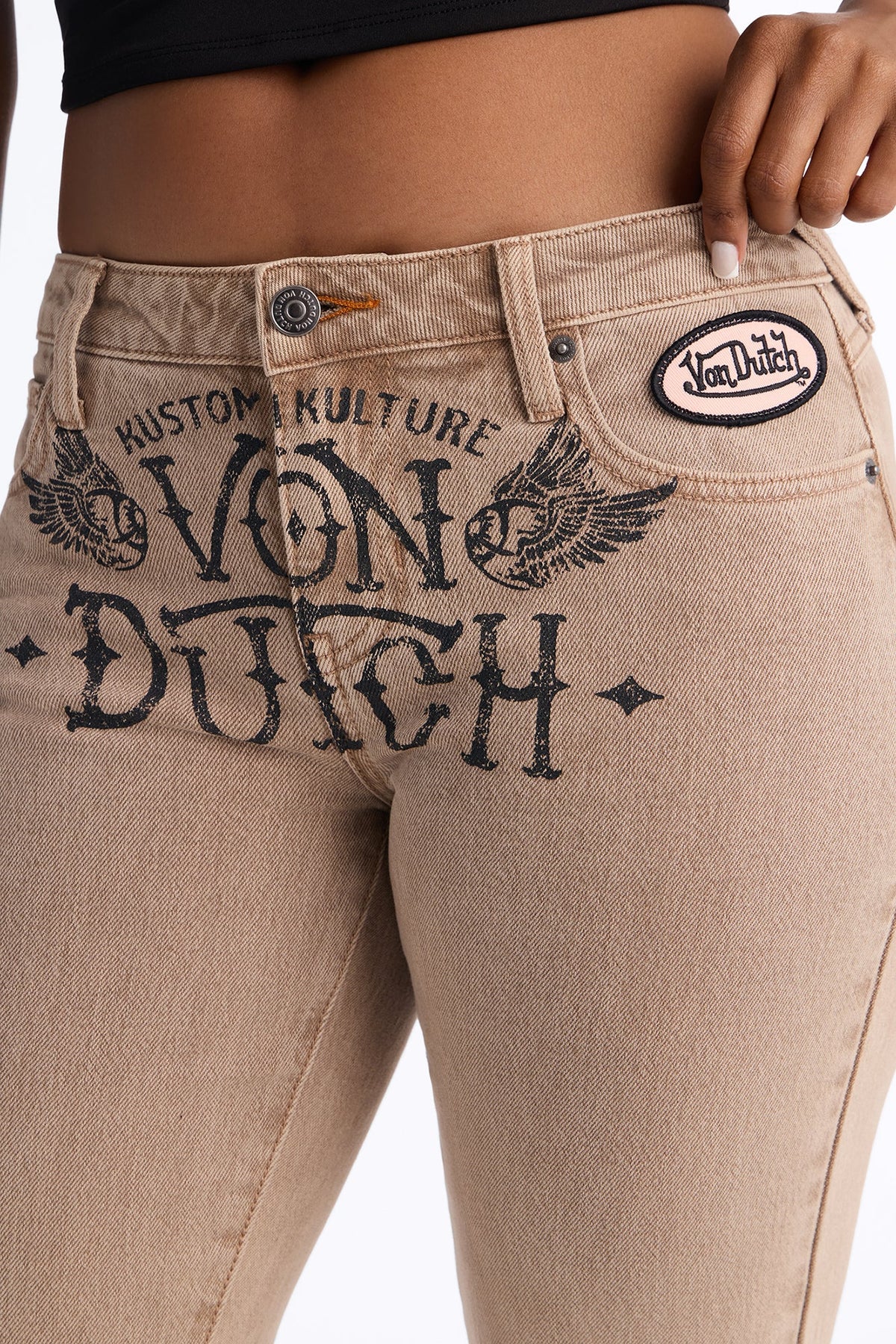 Von Dutch Originator Low Rise Bootcut Jeans - Brown