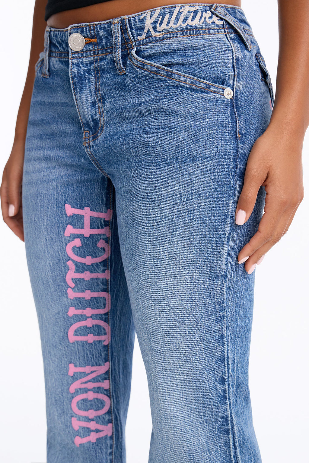 Von Dutch Low Rise Pocket Flap Jeans - Medium Wash