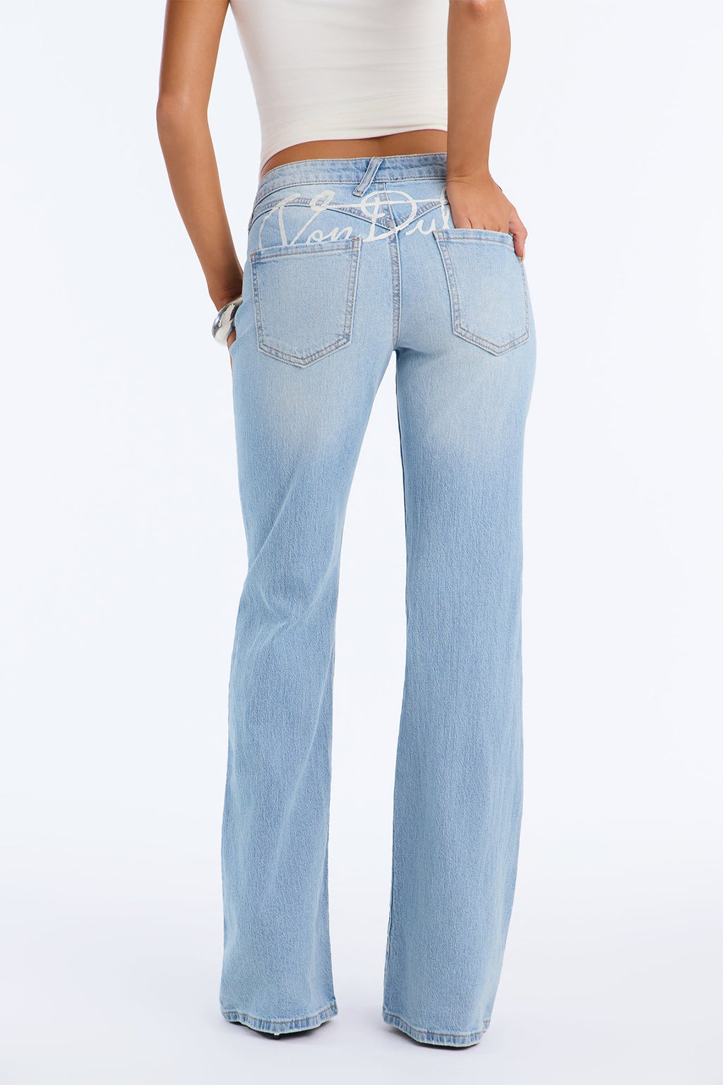 Von Dutch Embellished Low Rise Flare Jeans - Medium Wash