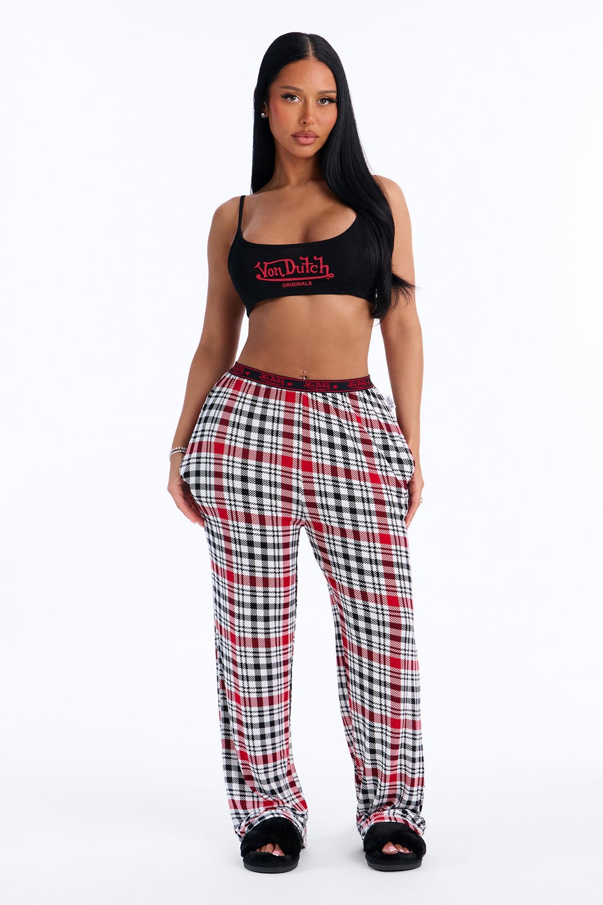 Von Dutch Bralette PJ Wide Leg Pant Set - Black/combo
