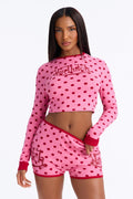 Von Dutch Ribbed Long Sleeve PJ Short Set - Pink/combo
