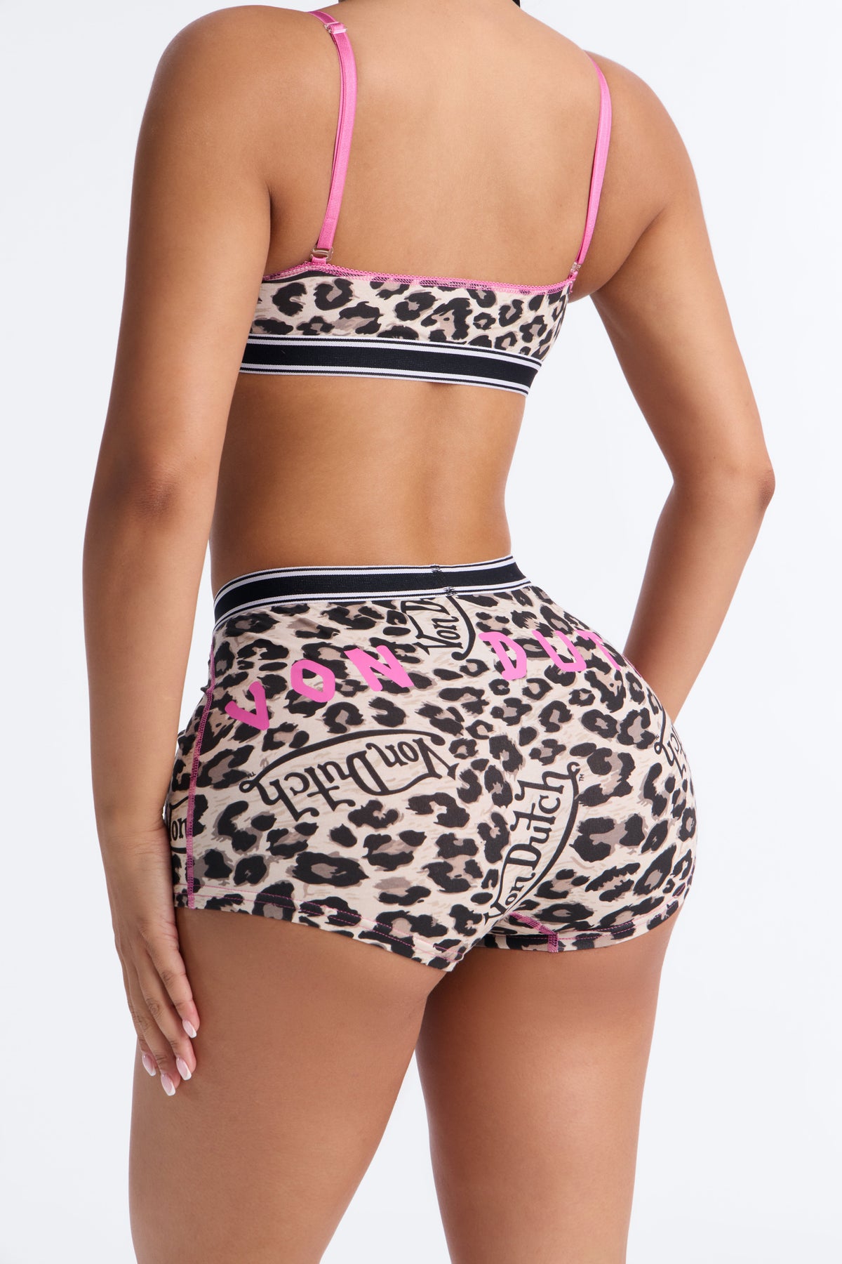 Von Dutch 2 Piece Bralette And Boxer Brief Set - Leopard