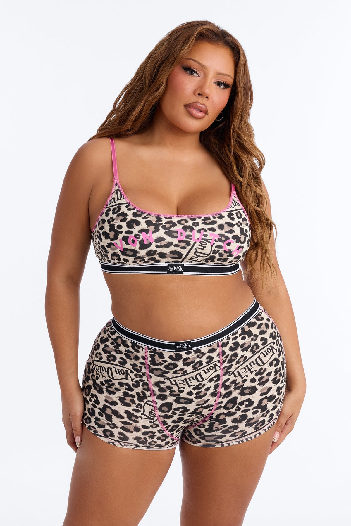 Von Dutch 2 Piece Bralette And Boxer Brief Set - Leopard