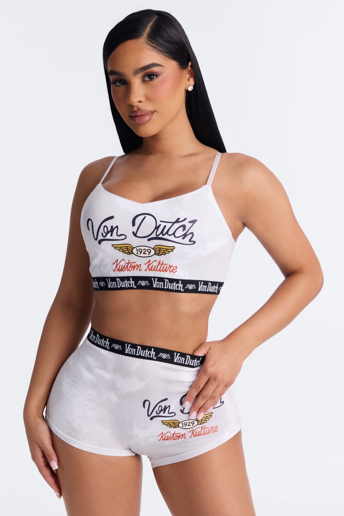 Von Dutch Kustom Kulture 2 Piece Bralette And Boyshort Set - Grey/combo