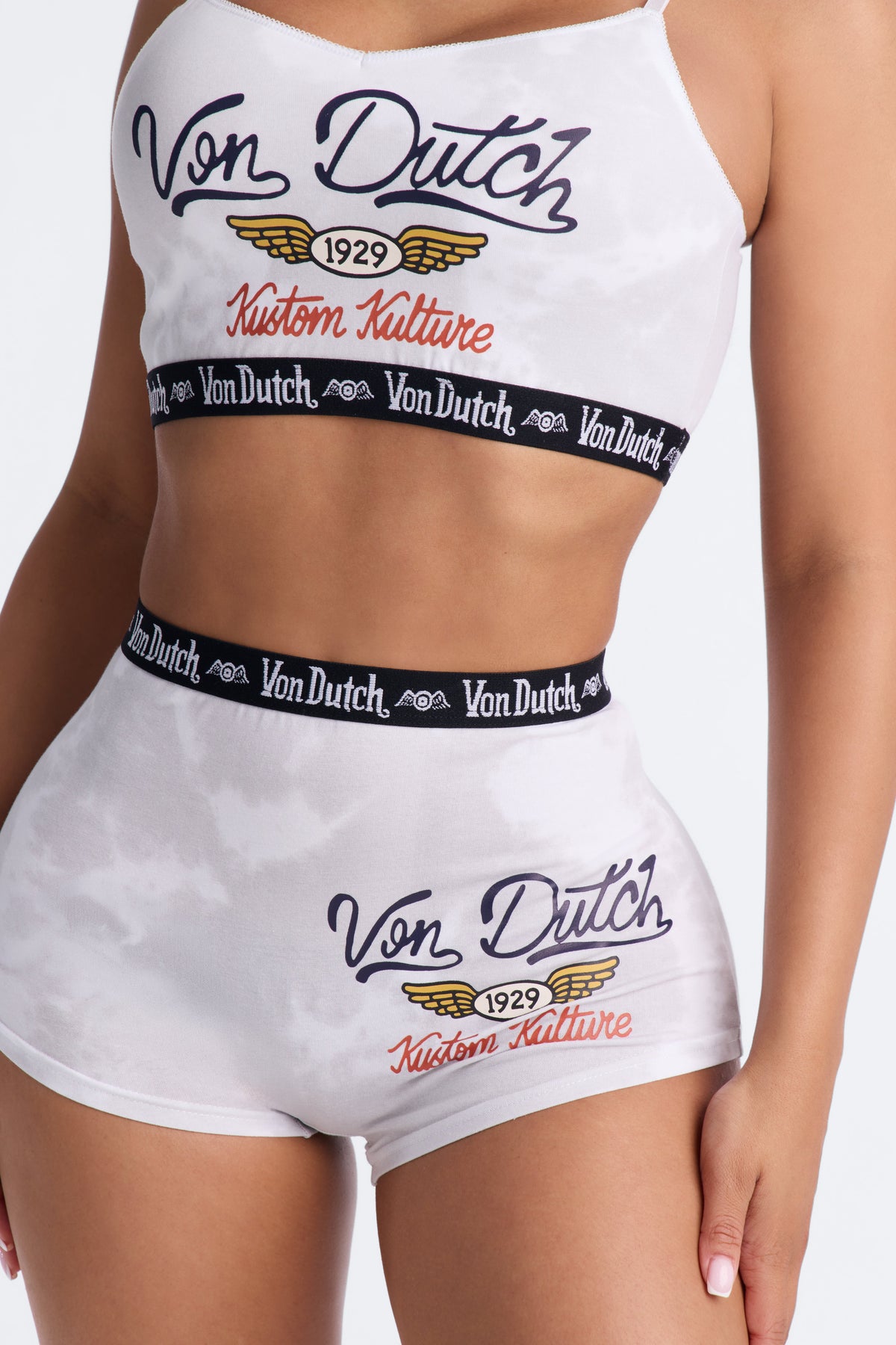 Von Dutch Kustom Kulture 2 Piece Bralette And Boyshort Set - Grey/combo