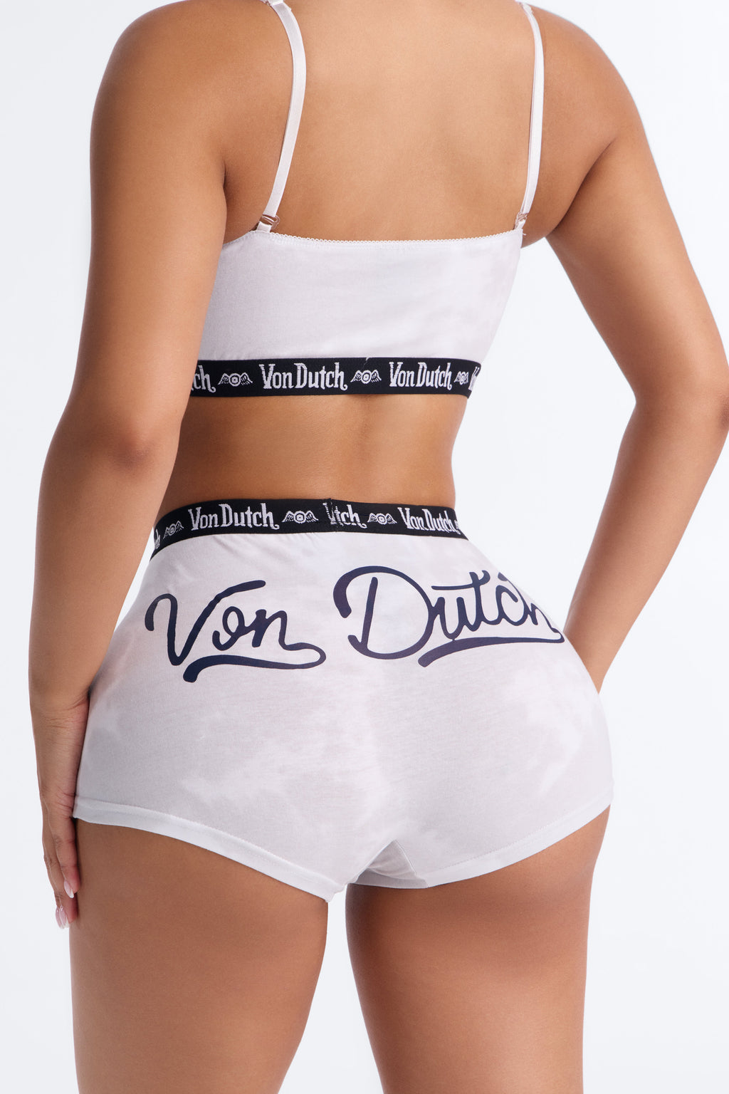 Von Dutch Kustom Kulture 2 Piece Bralette And Boyshort Set - Grey/combo