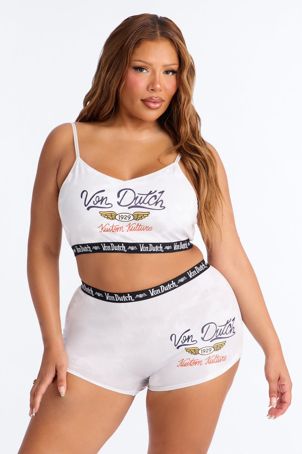Von Dutch Kustom Kulture 2 Piece Bralette And Boyshort Set - Grey/combo