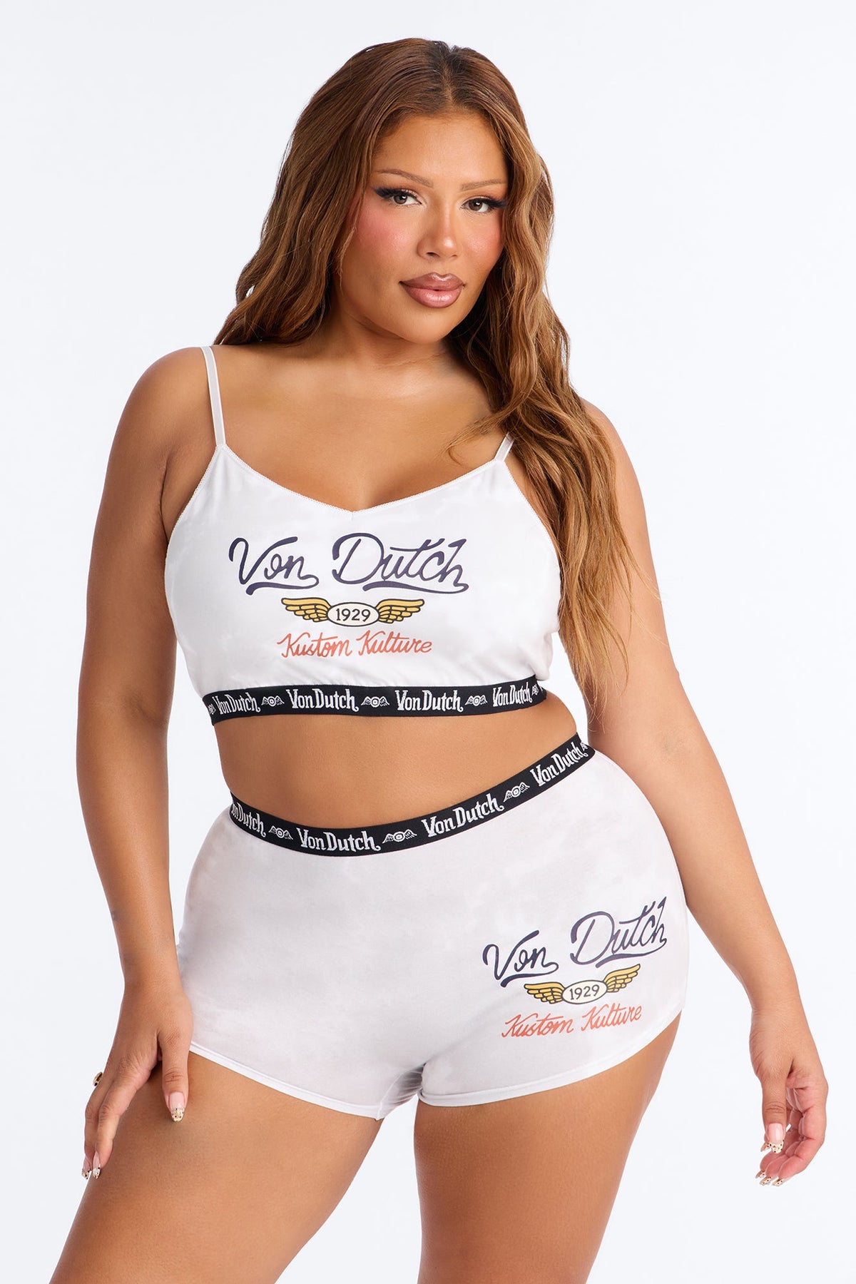Von Dutch Kustom Kulture 2 Piece Bralette And Boyshort Set - Grey/combo