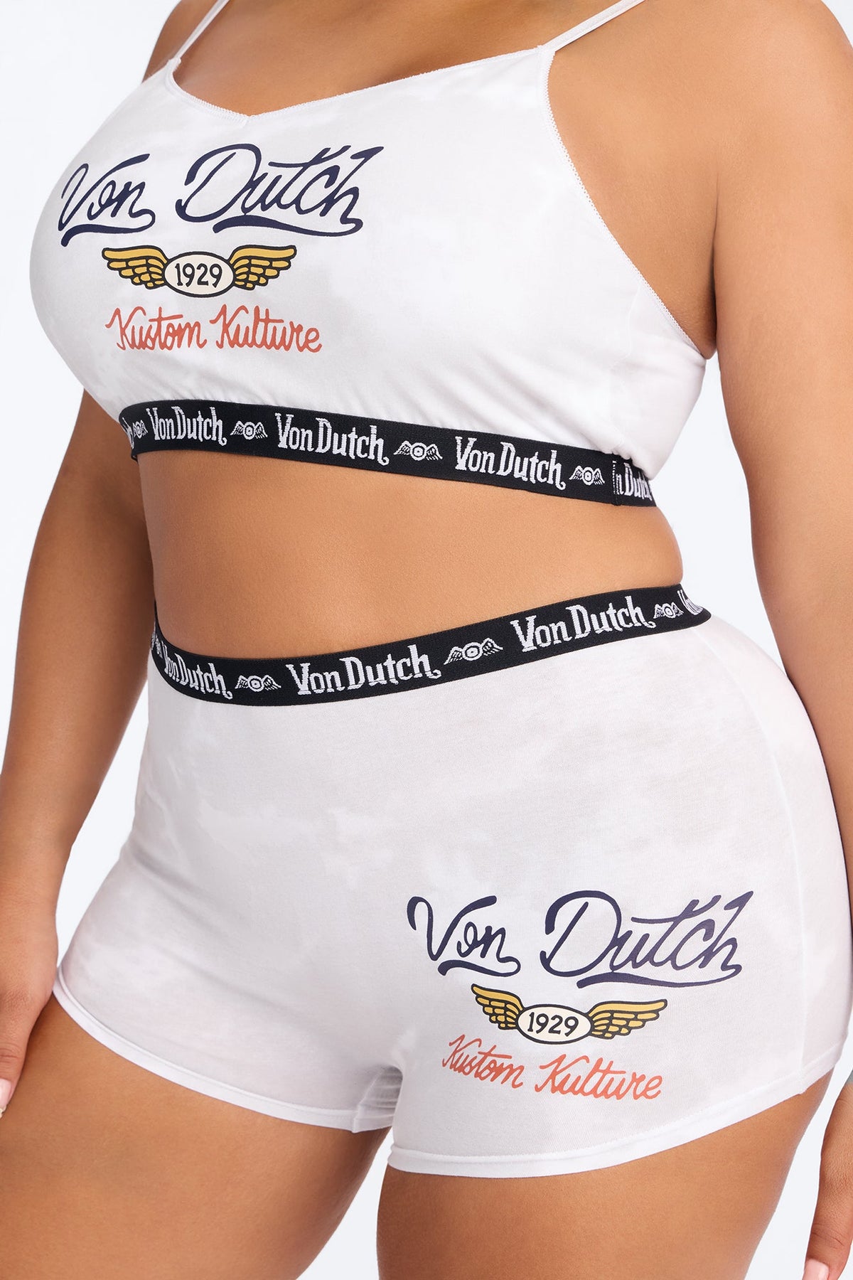 Von Dutch Kustom Kulture 2 Piece Bralette And Boyshort Set - Grey/combo