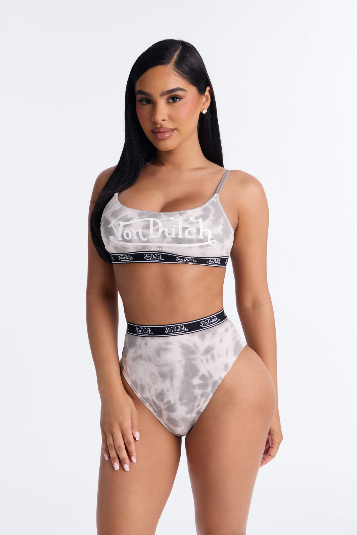 Von Dutch 2 Piece Bralette And High Waisted Thong Set - Grey/combo