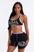 Von Dutch Contrast Bralette High Waist Brief 2 Piece Set - Black