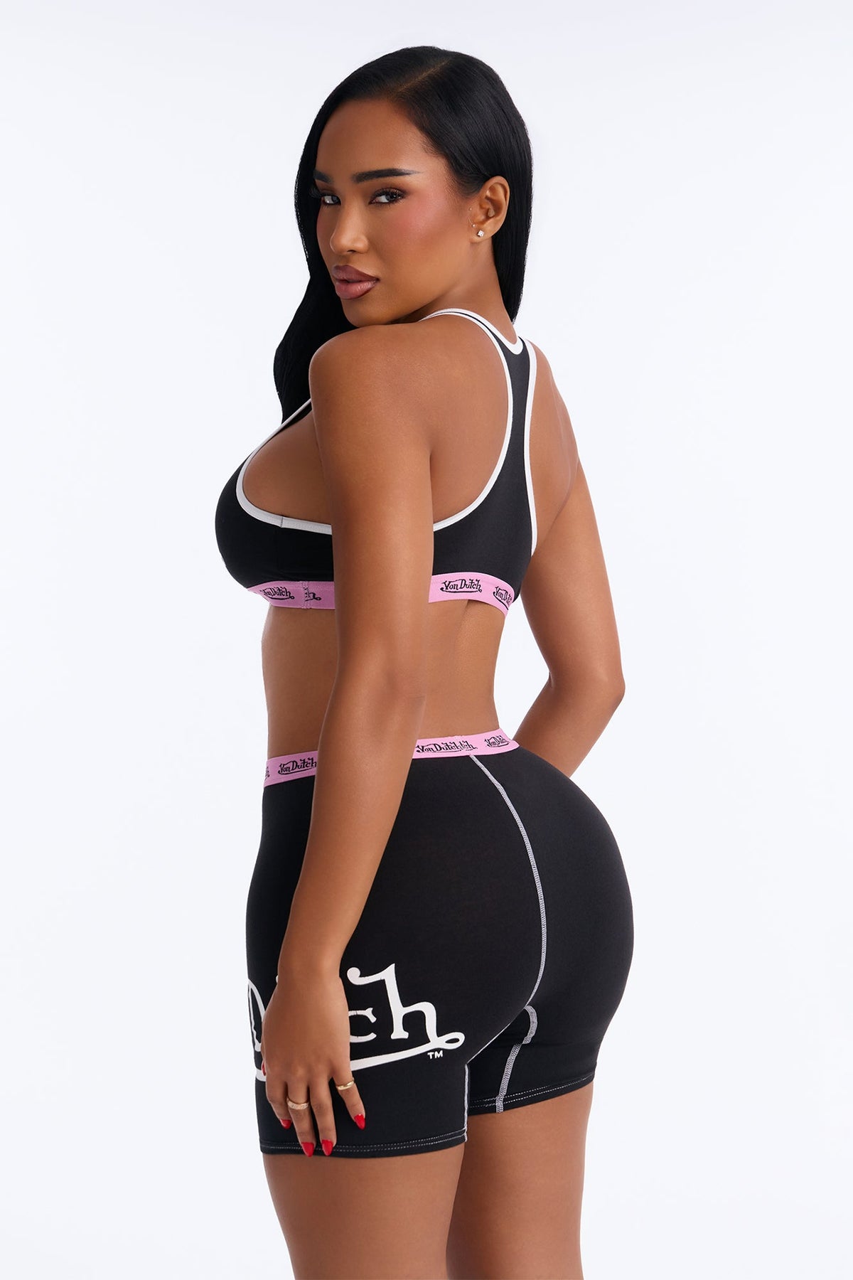 Von Dutch Contrast Bralette High Waist Brief 2 Piece Set - Black