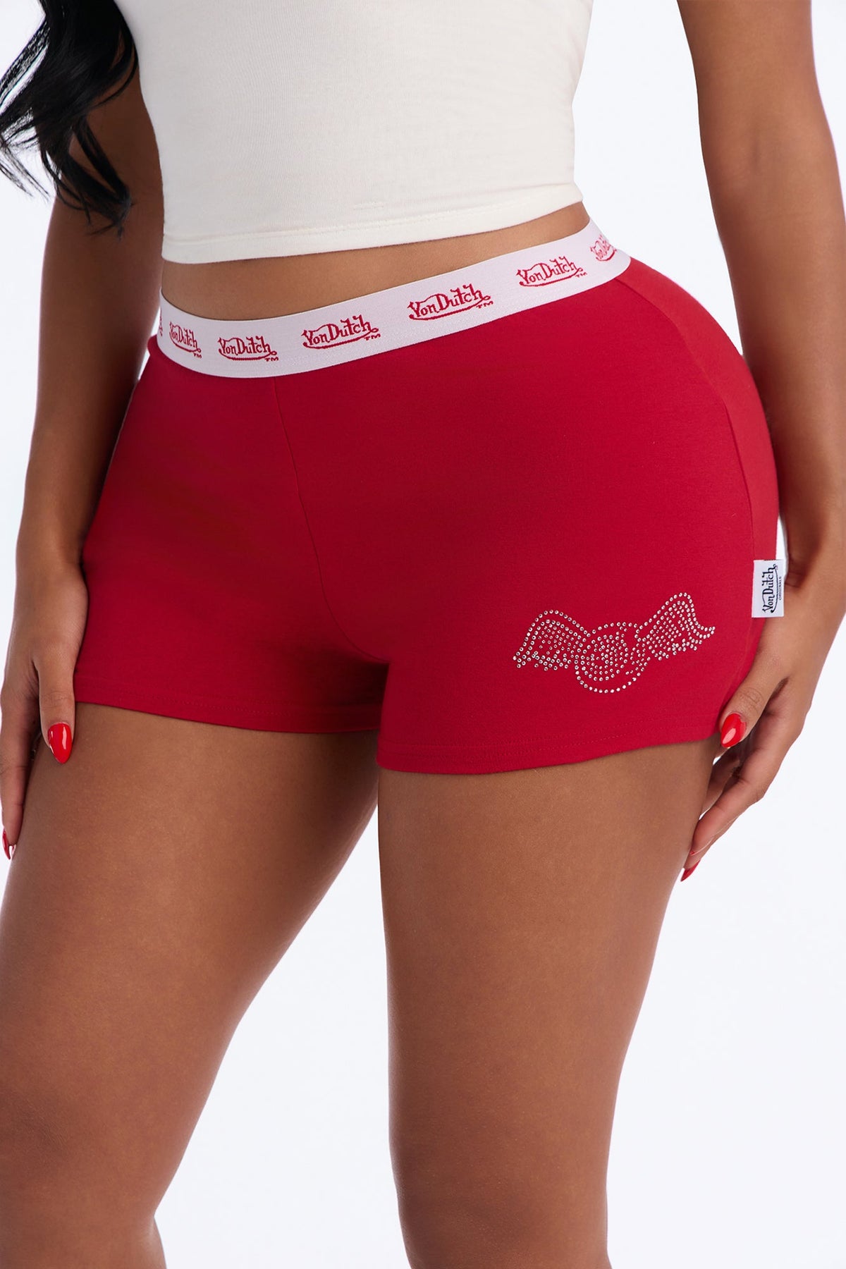 Von Dutch Rhinestone Boxer Short - Red