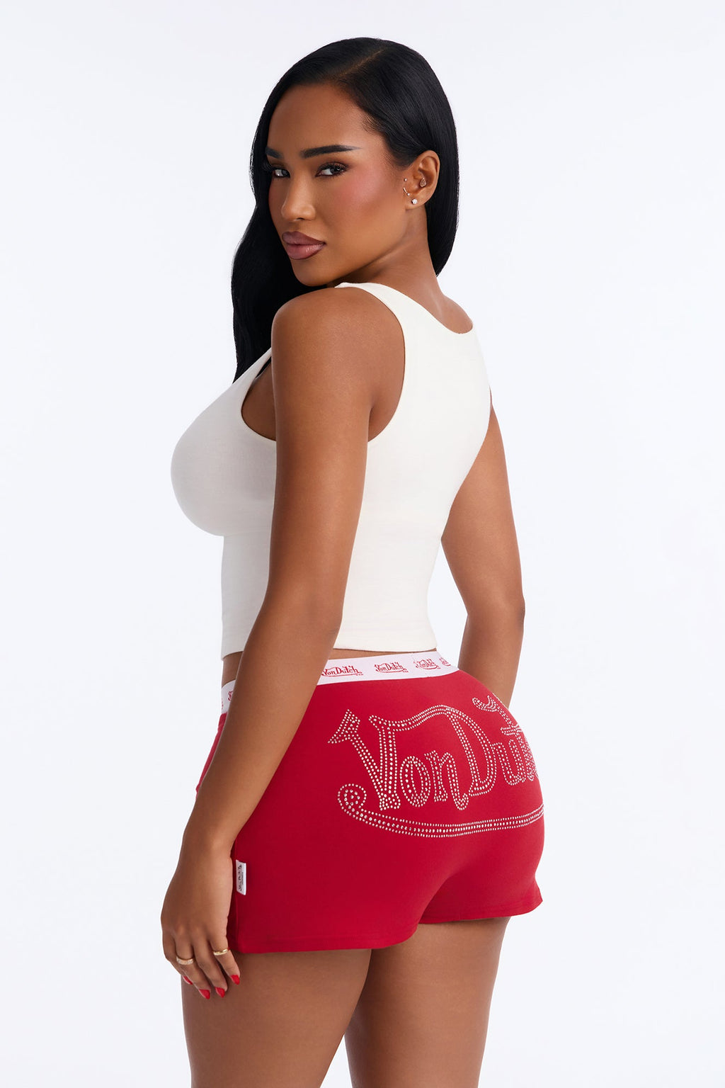 Von Dutch Rhinestone Boxer Short - Red