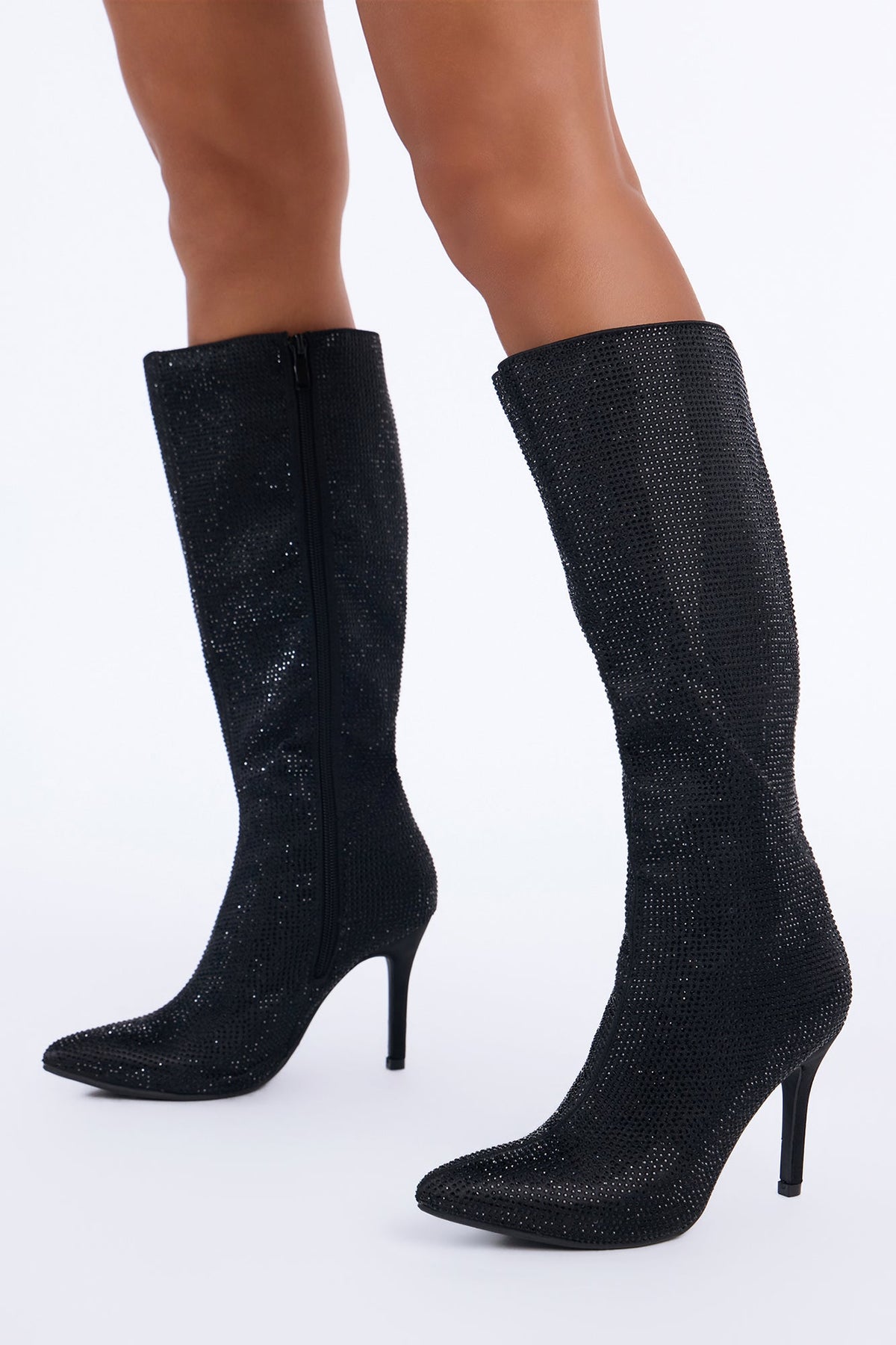 Vienna Embellished Stiletto Strech Boots - Black