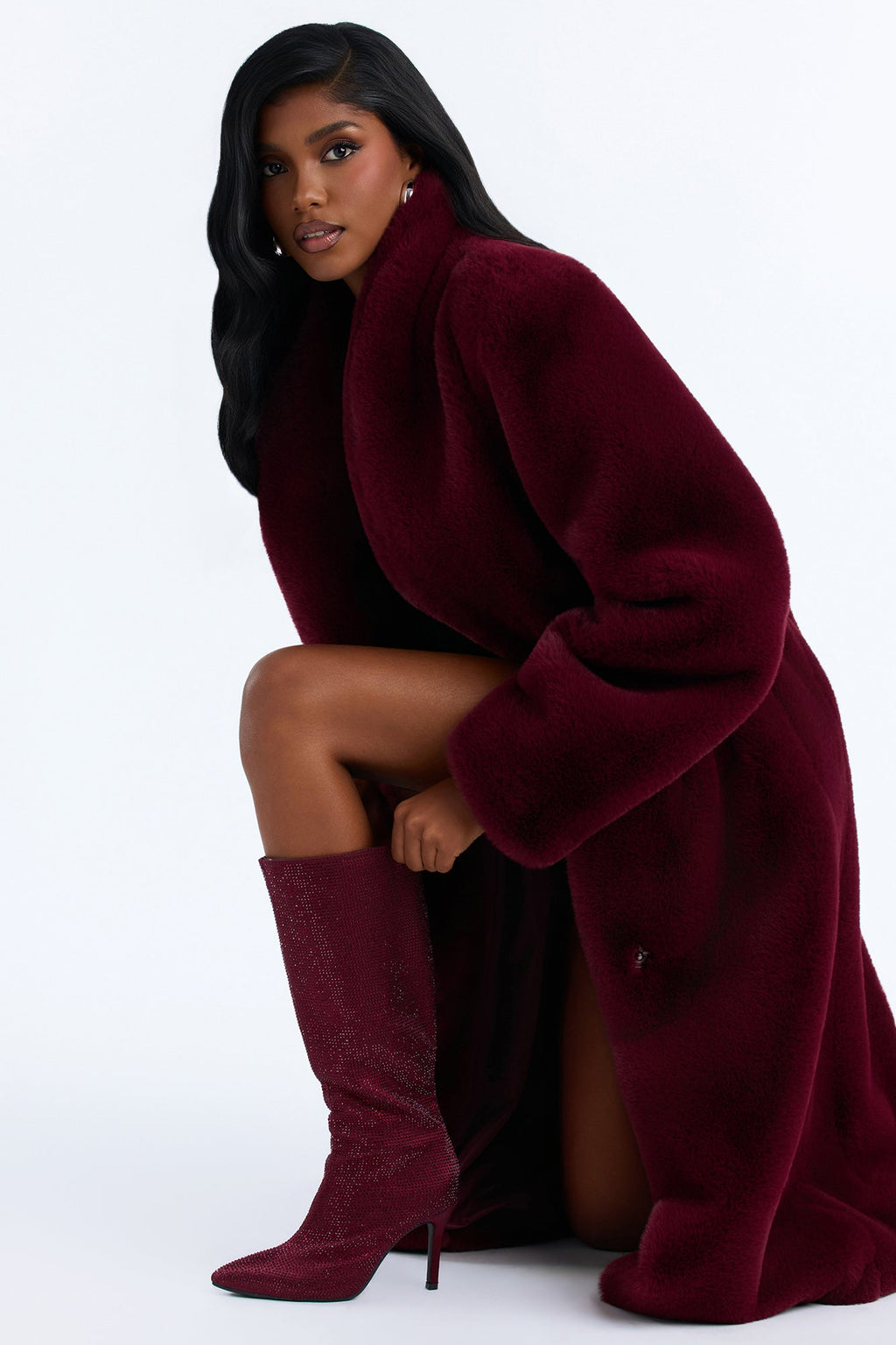 Vienna Embellished Stiletto Strech Boots - Burgundy