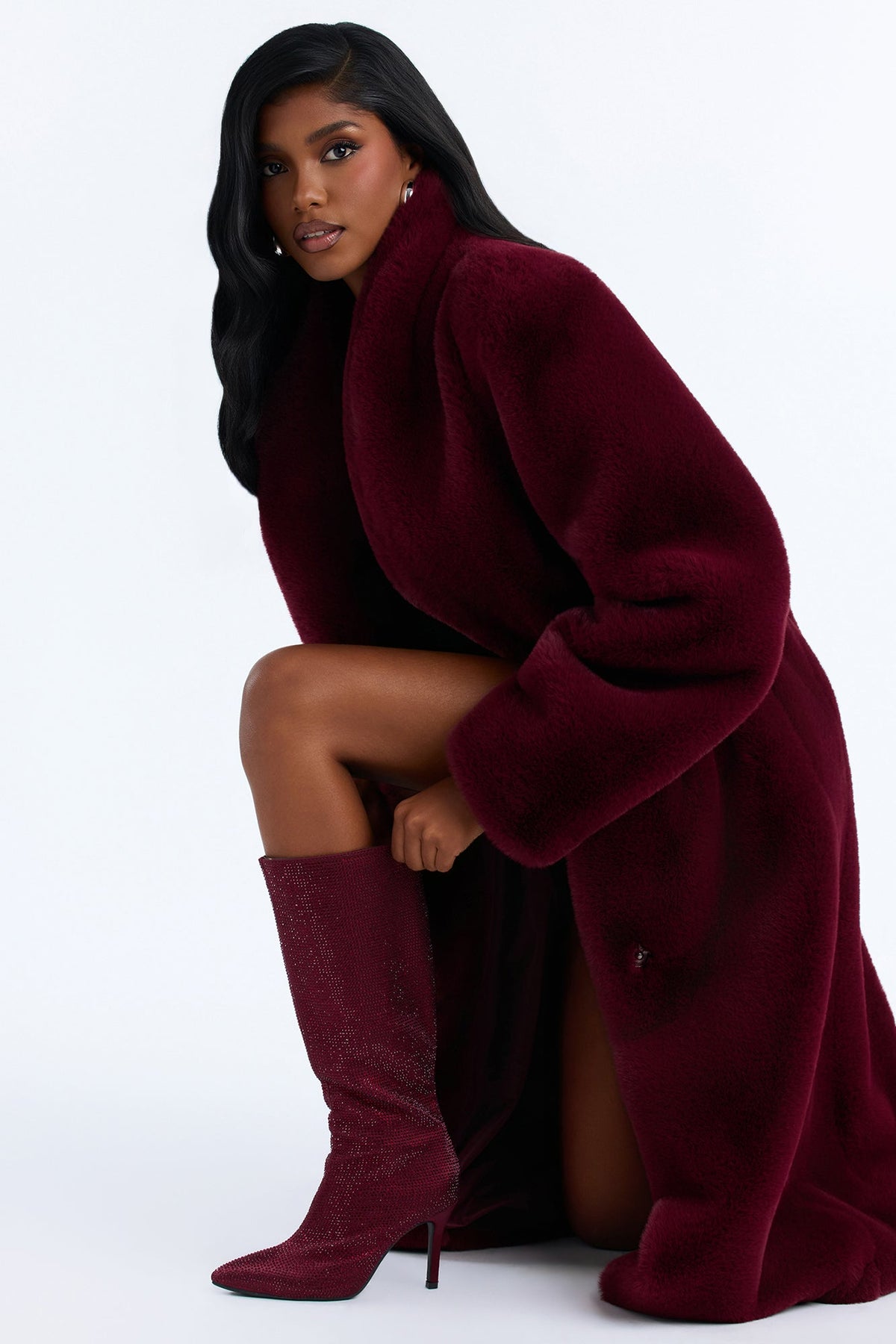 Vienna Embellished Stiletto Strech Boots - Burgundy