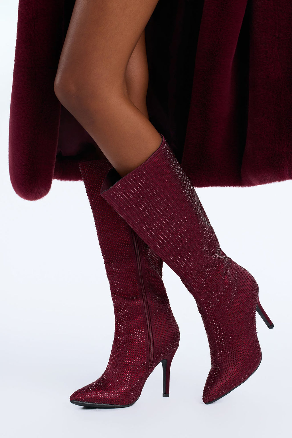 Vienna Embellished Stiletto Strech Boots - Burgundy