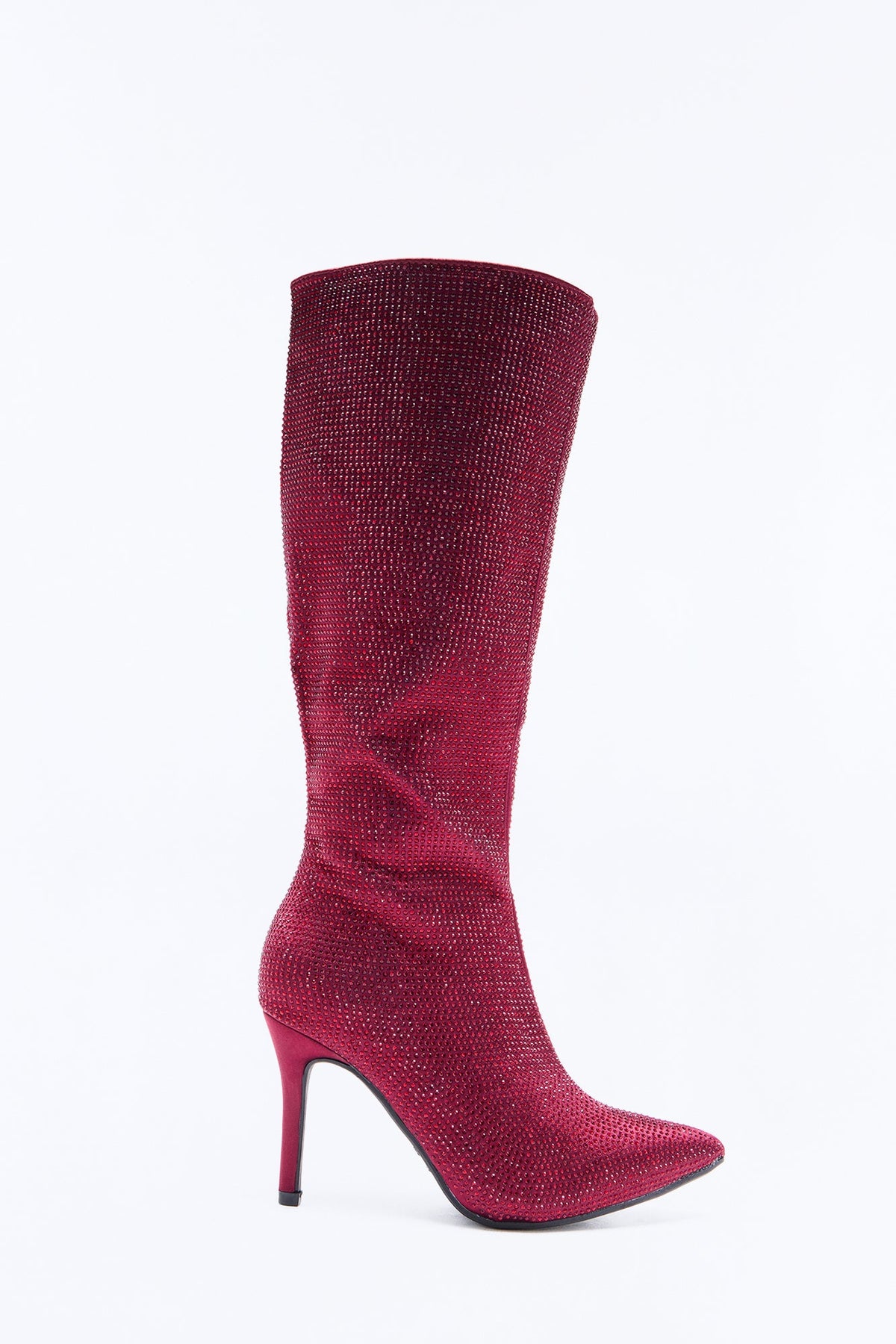 Vienna Embellished Stiletto Strech Boots - Burgundy