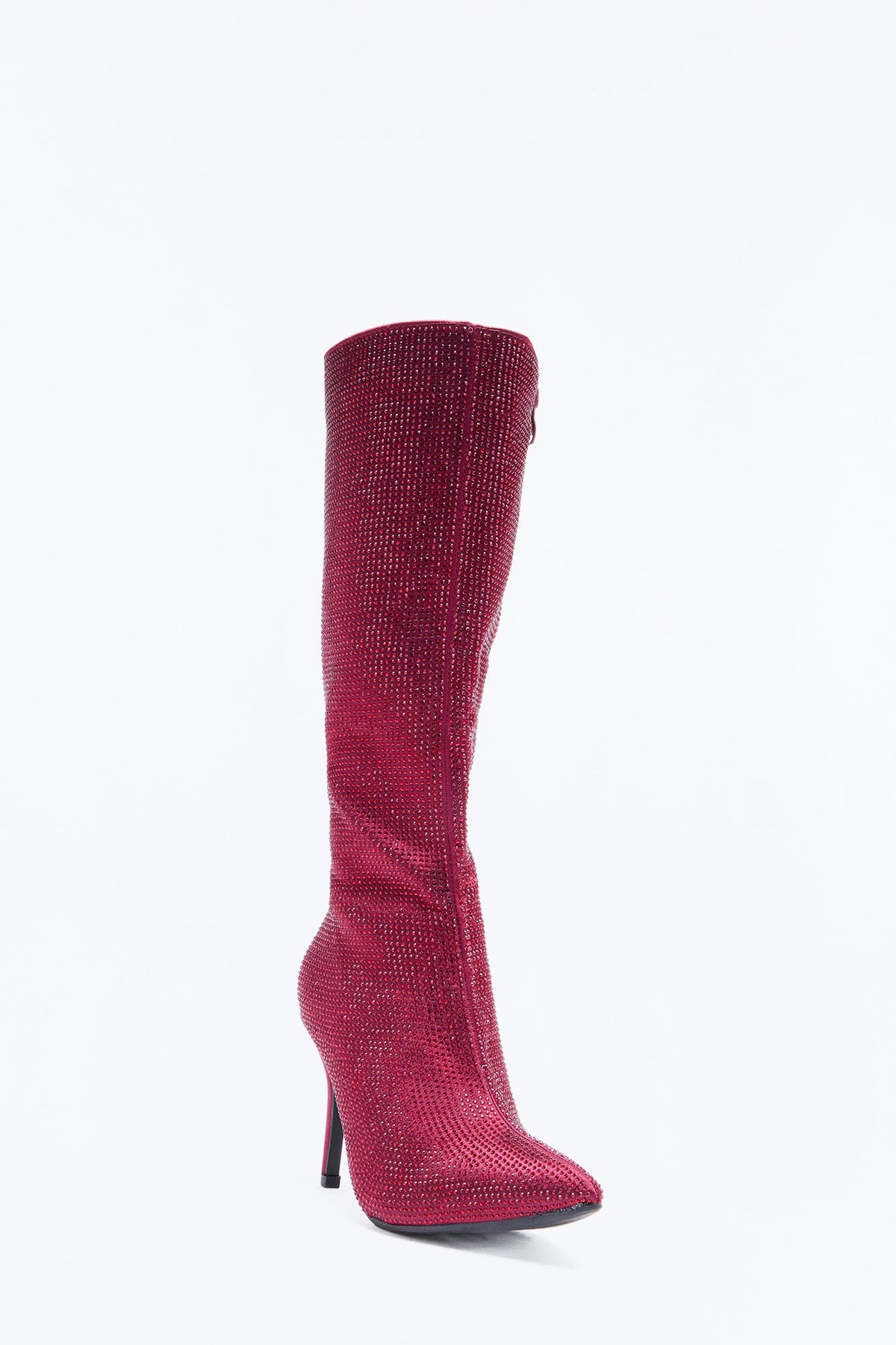 Vienna Embellished Stiletto Strech Boots - Burgundy