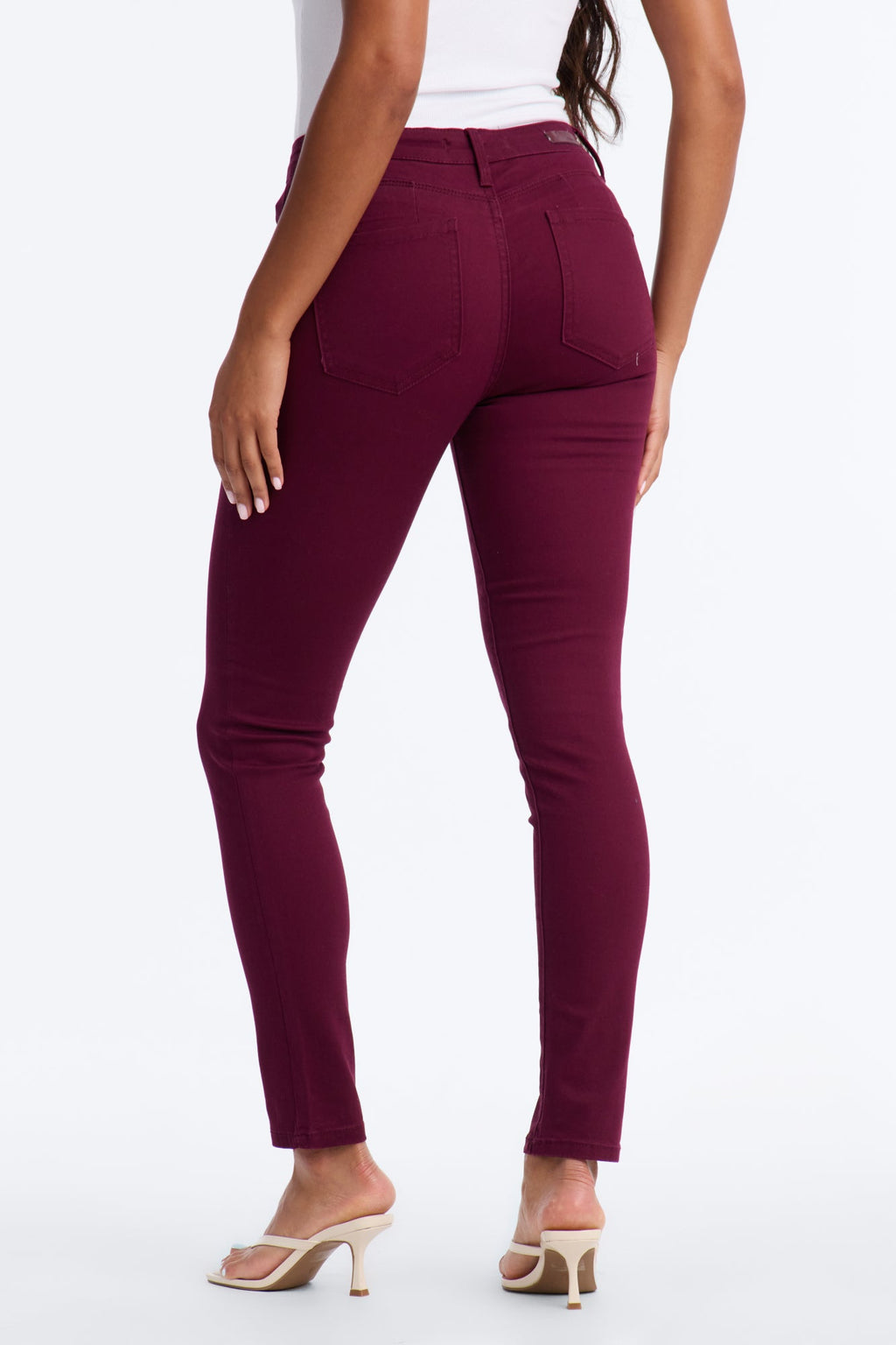 Serving You Body Low Rise Stretch Booty Lifter Skinny Jeans - Burgundy