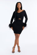 Cozy Plots Off Shoulder Mini Dress - Black