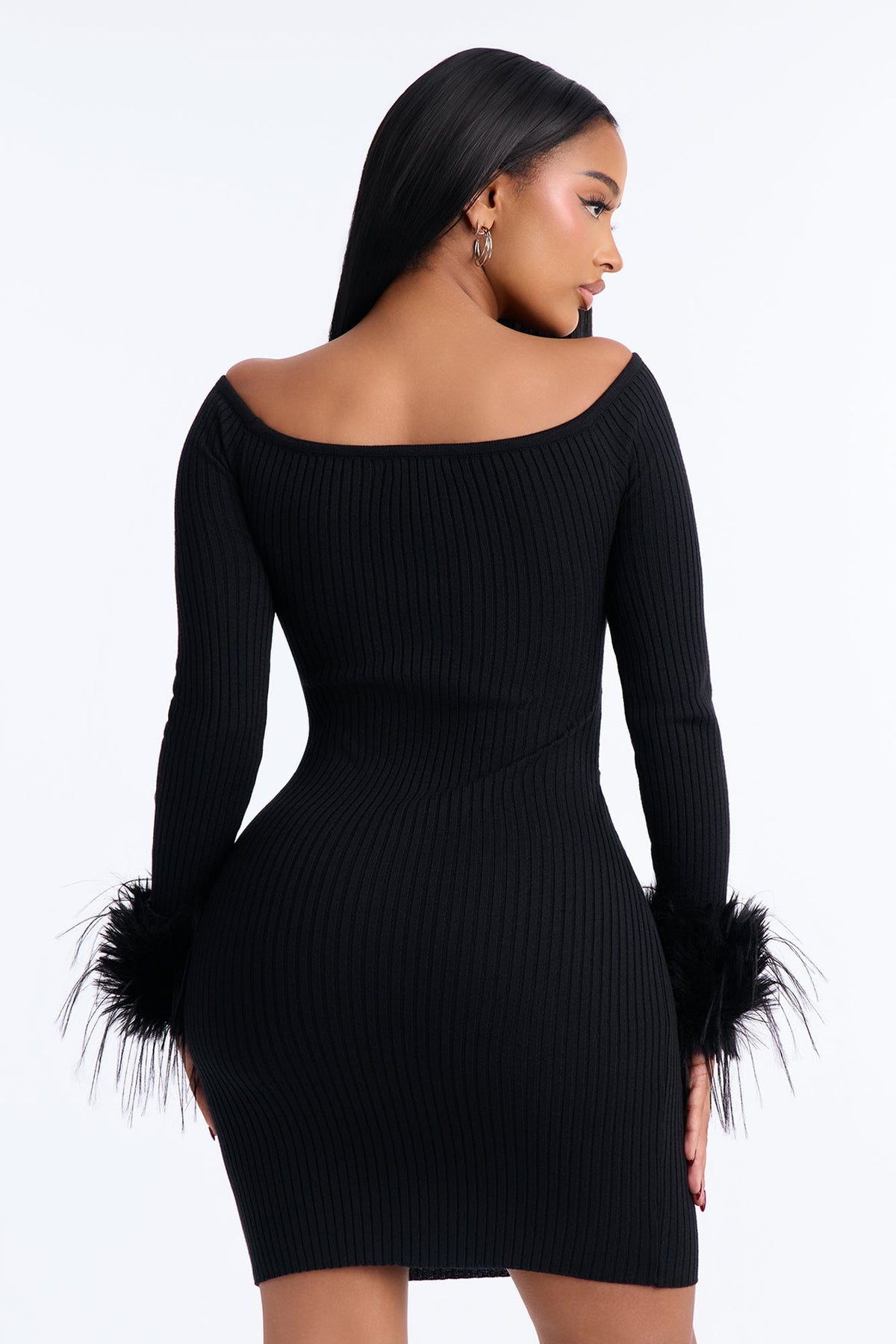 Cozy Plots Off Shoulder Mini Dress - Black