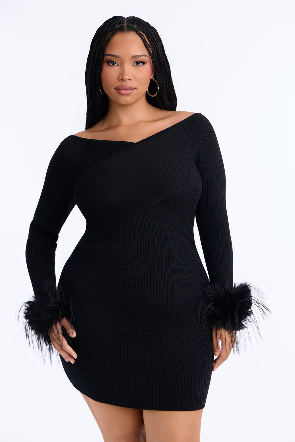 Cozy Plots Off Shoulder Mini Dress - Black