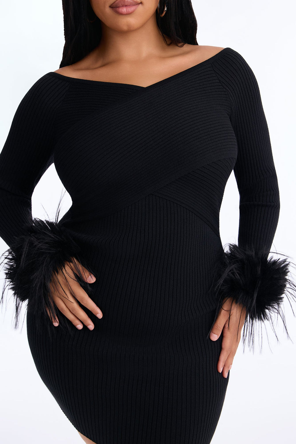 Cozy Plots Off Shoulder Mini Dress - Black
